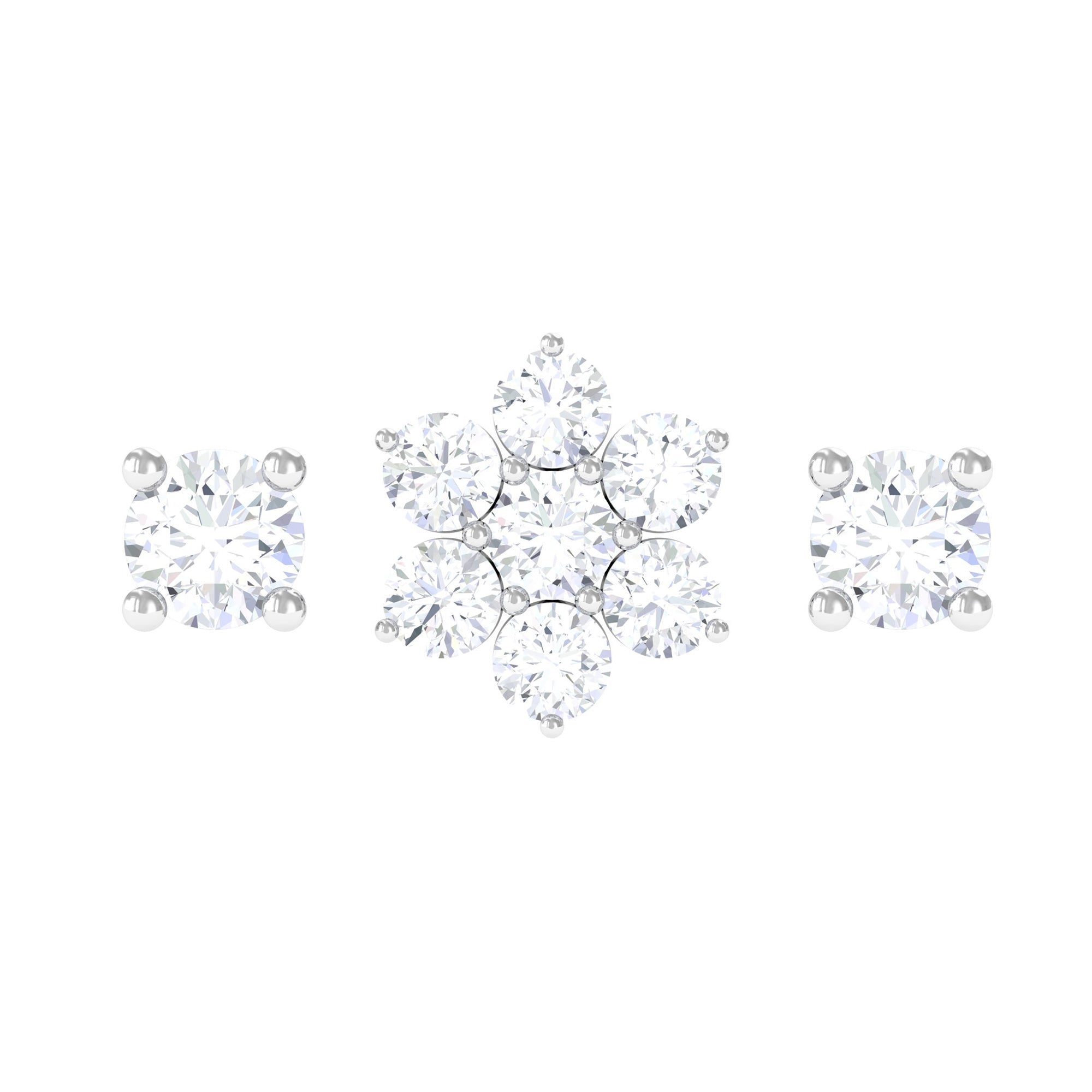 Rosec Jewels-Moissanite Flower Triple Earrings Set for Cartilage Piercing