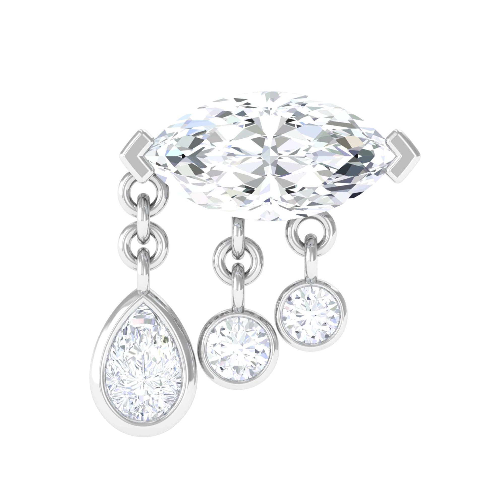 Rosec Jewels-Marquise Cut Moissanite Cartilage Dangle Earring in Gold