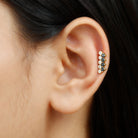 Rosec Jewels-Minimal Black Onyx Bar Cartilage Earring with Moissanite