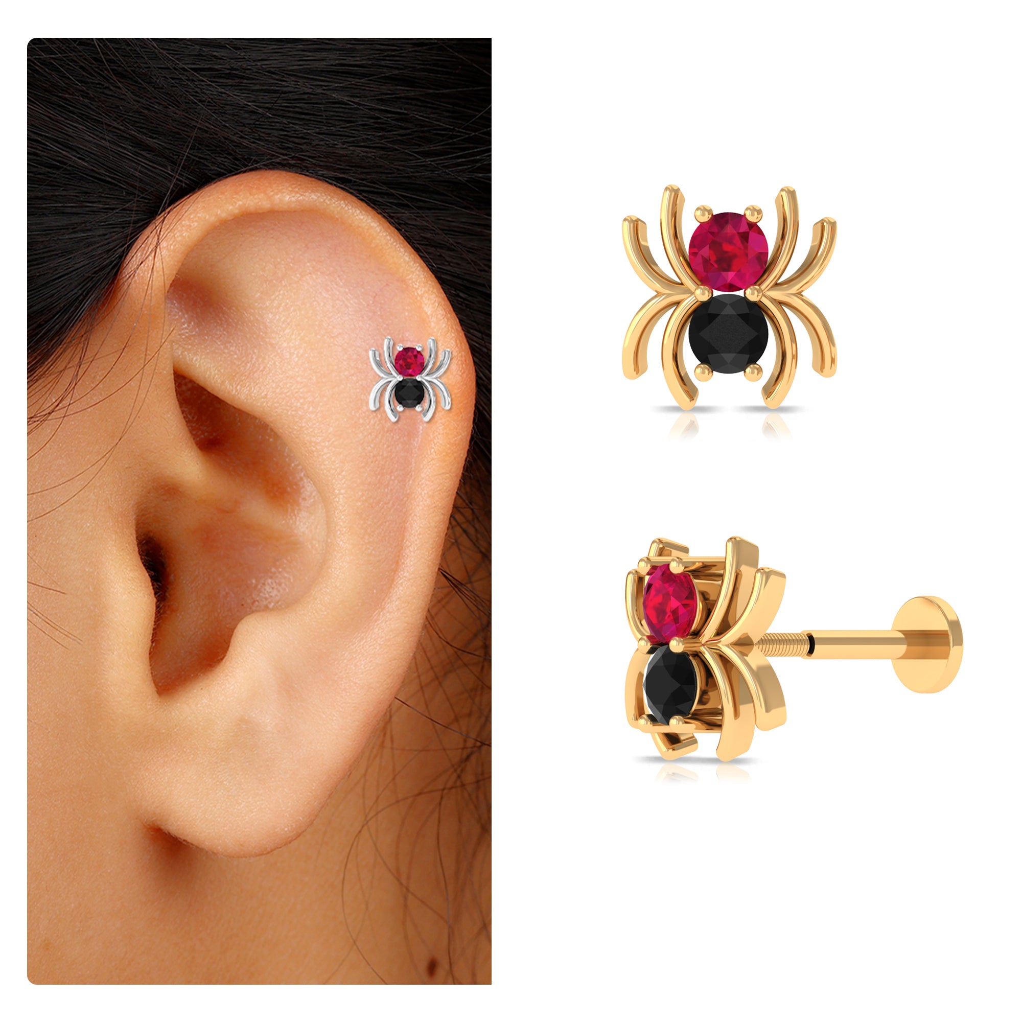 Rosec Jewels-Ruby and Black Onyx Spider Helix Earring