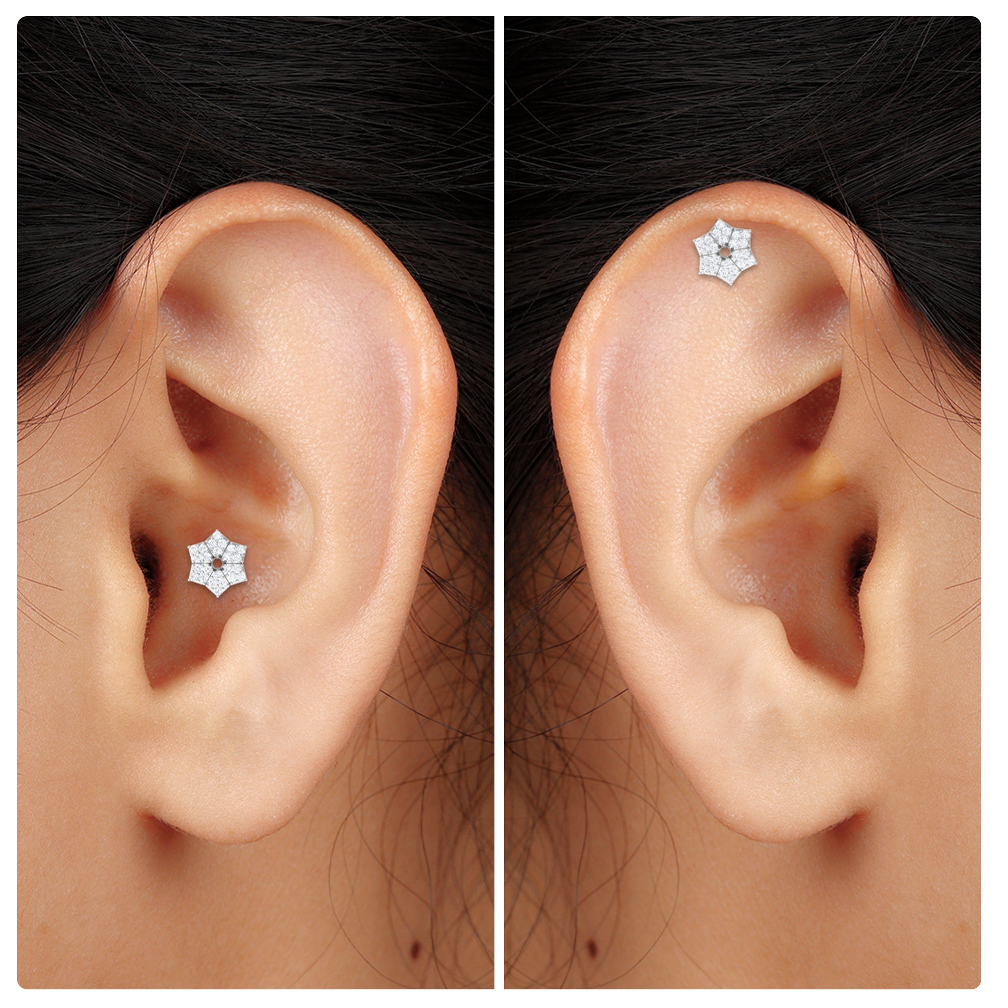 Rosec Jewels-Genuine Moissanite Floral Earring for Upper Lobe Piercing