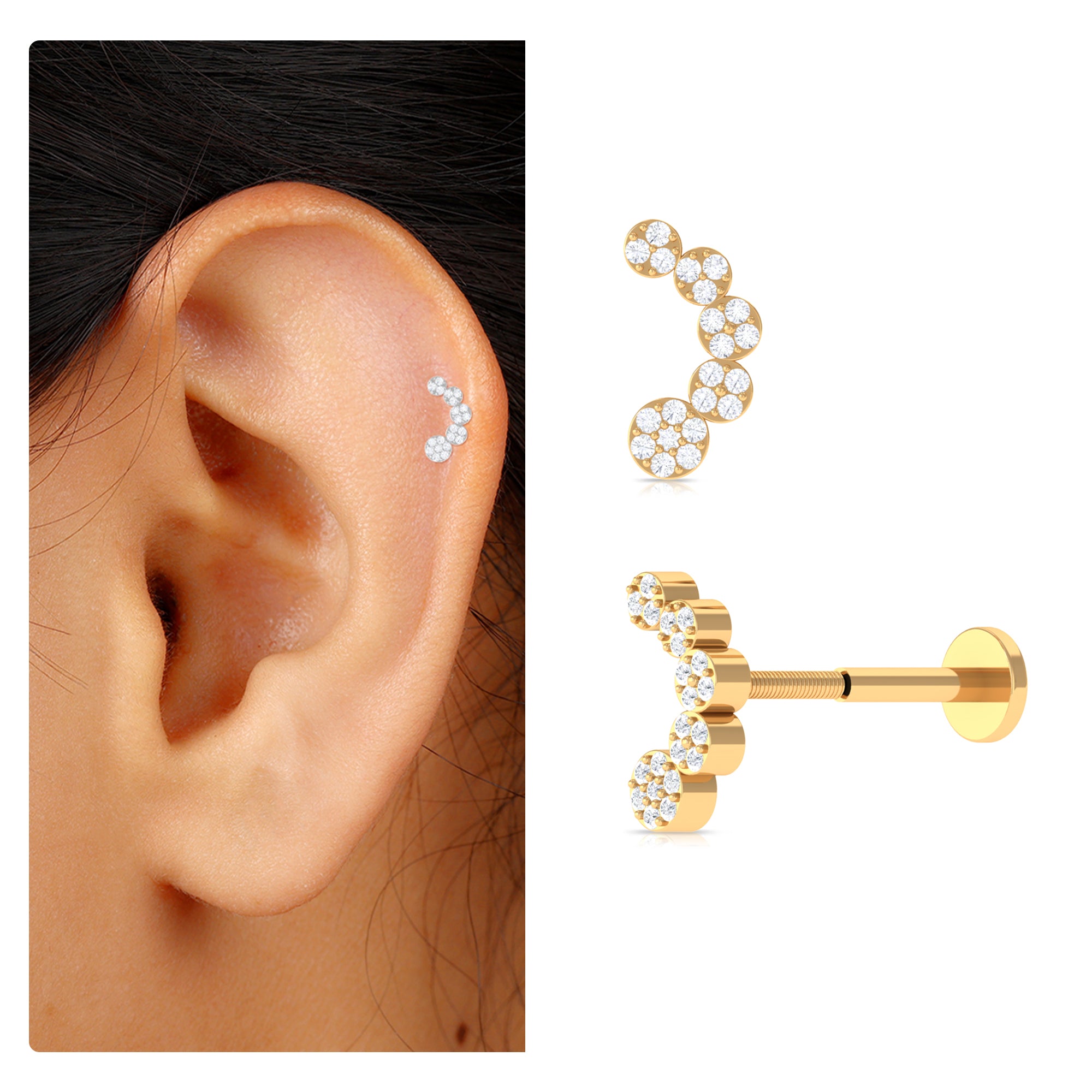 Rosec Jewels-Diamond Gold Curved Crawler Earring for Helix Piercing