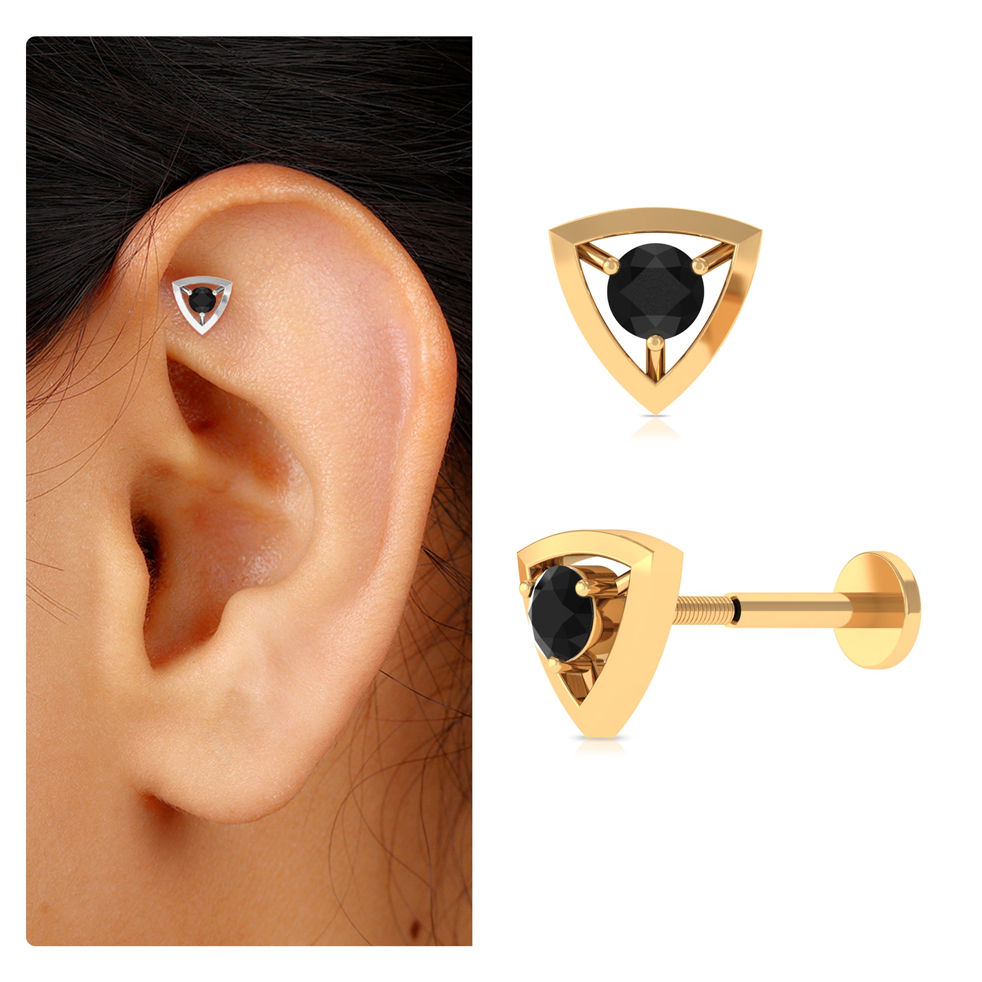 Rosec Jewels-Real Black Onyx Triangle Earring for Helix Piercing