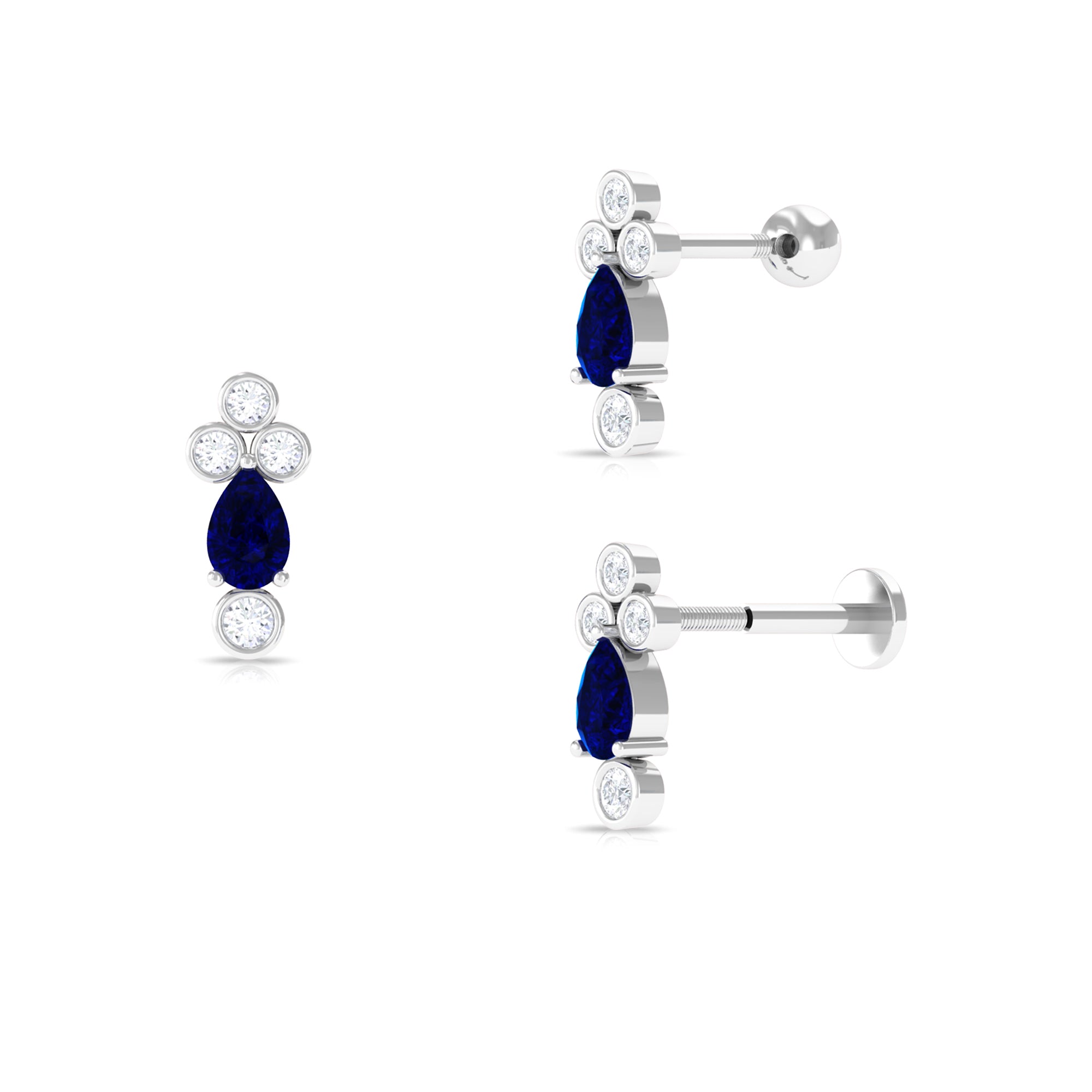 Rosec Jewels-Pear Shape Blue Sapphire Helix Earring with Moissanite