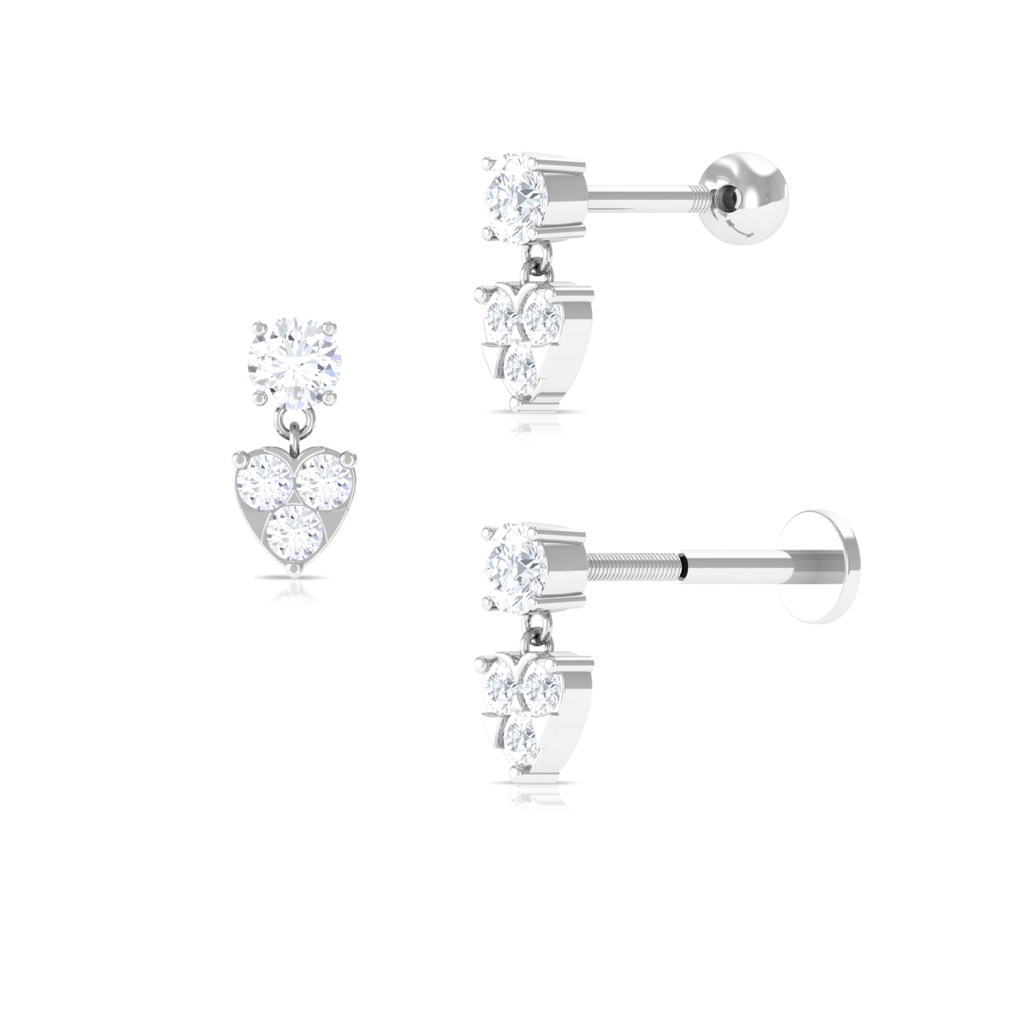 Rosec Jewels-Certified Moissanite Heart Drop Earring for Helix Piercing