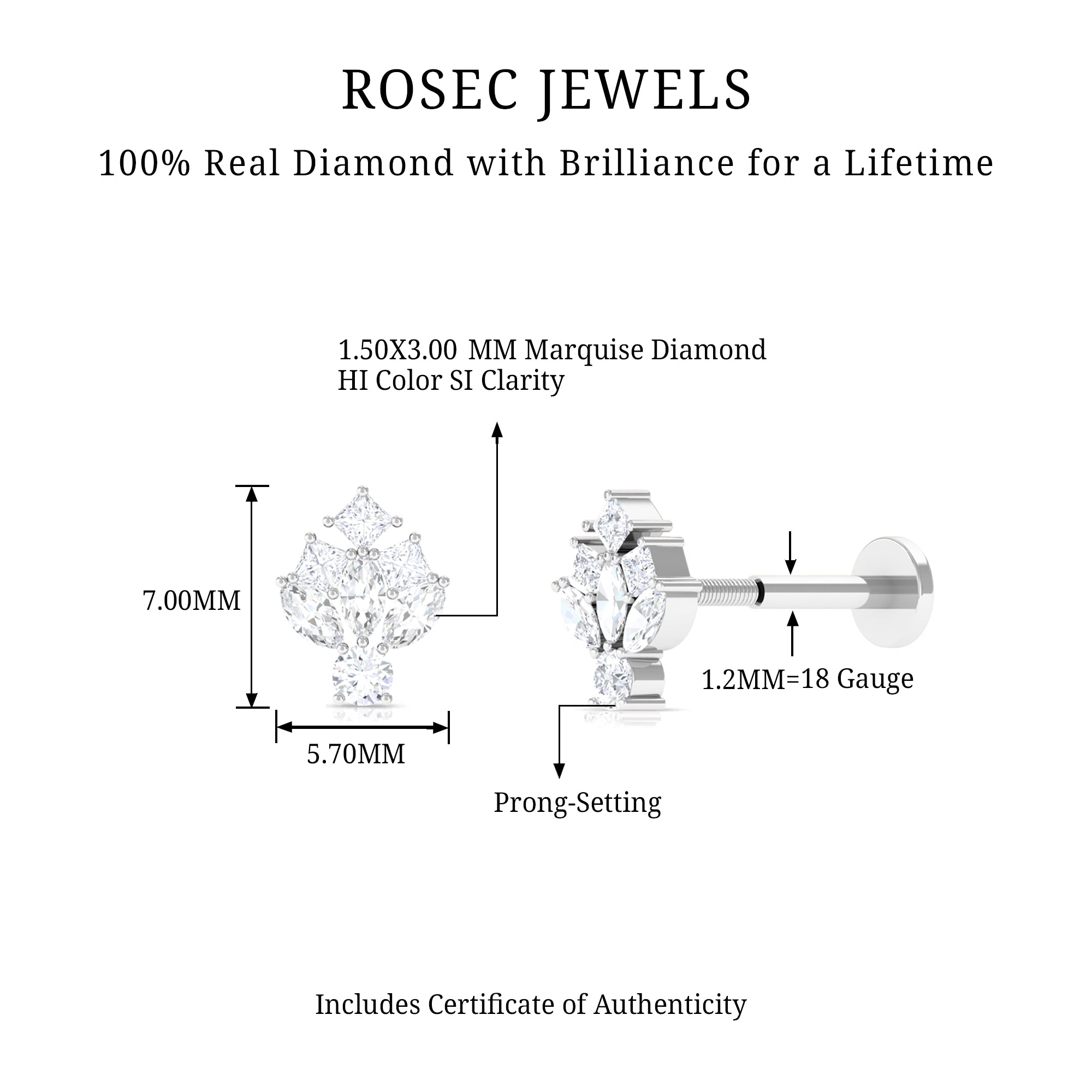 Rosec Jewels-Real Diamond Cluster Earring for Cartilage Piercing