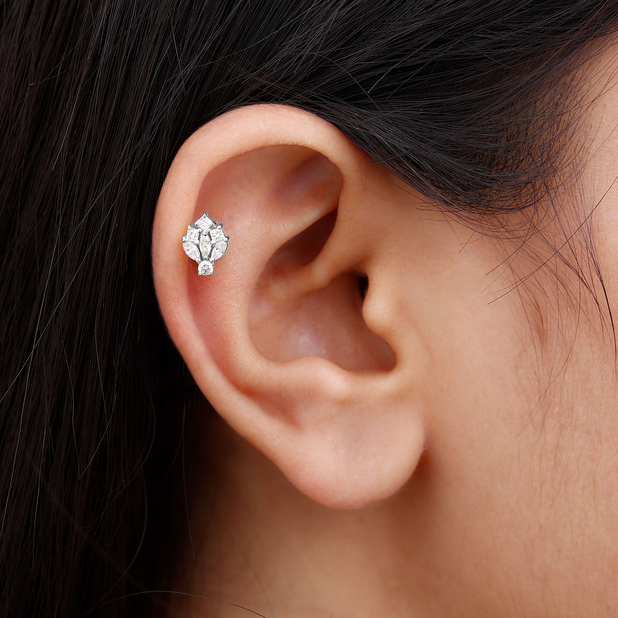 Rosec Jewels-Real Diamond Cluster Earring for Cartilage Piercing