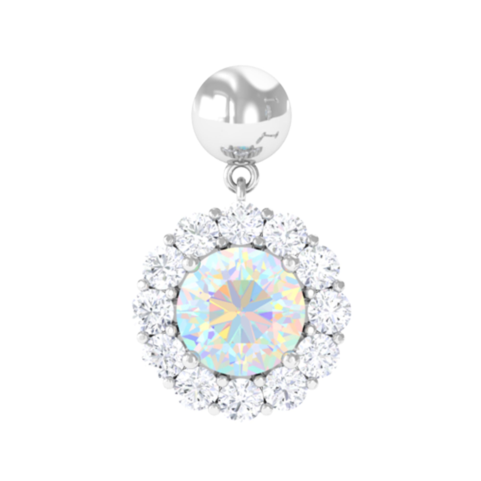 Rosec Jewels-Ethiopian Opal and Moissanite Halo Cartilage Drop Earring