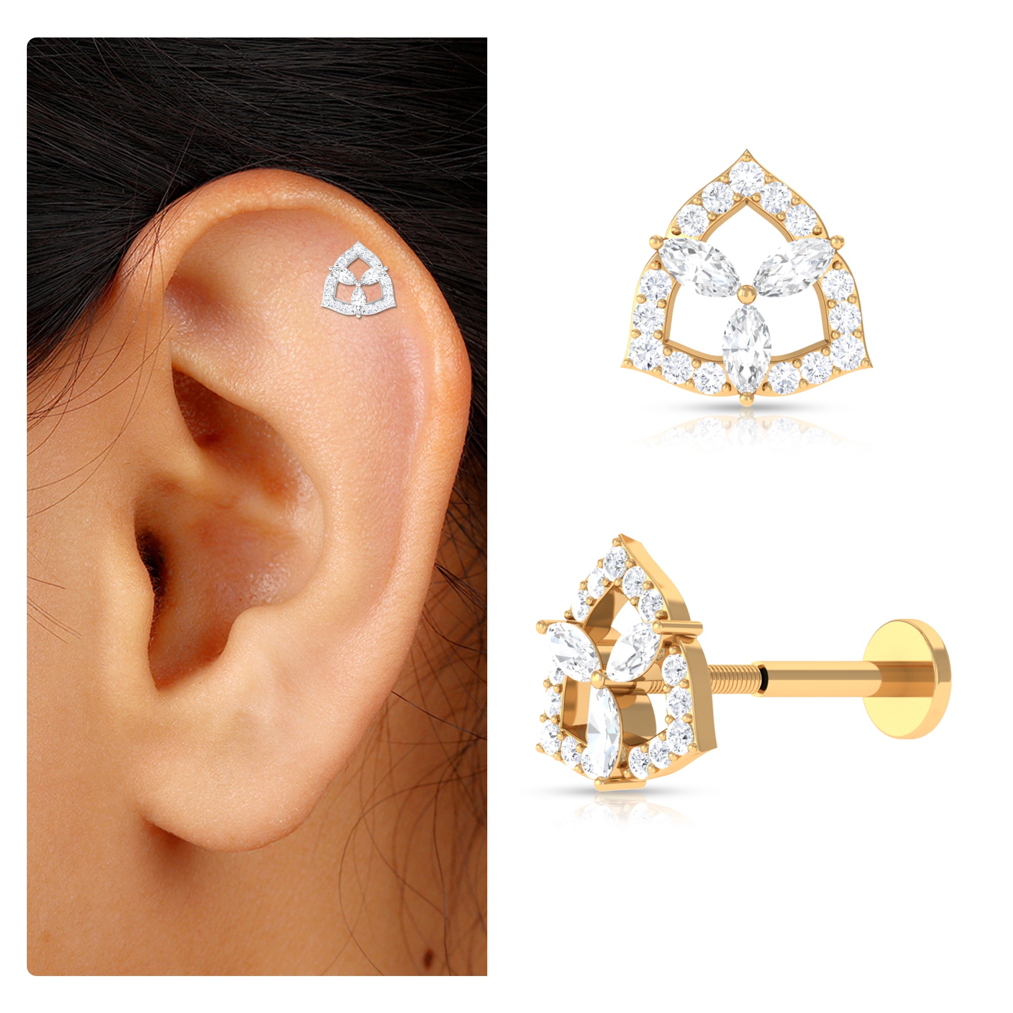 Rosec Jewels-Marquise Moissanite Art Deco Earring for Upper Lobe Piercing