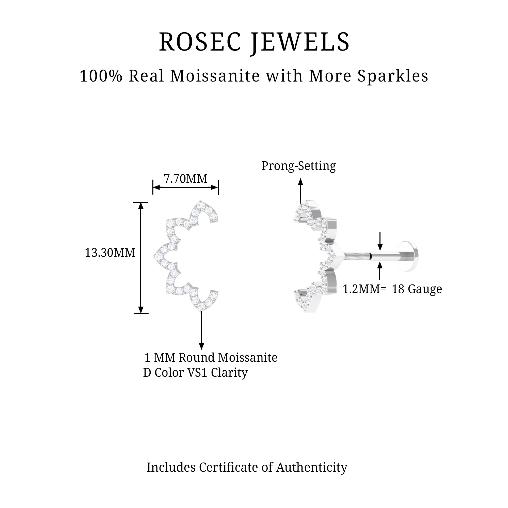 Rosec Jewels-Moissanite Curved Flower Cartilage Earring