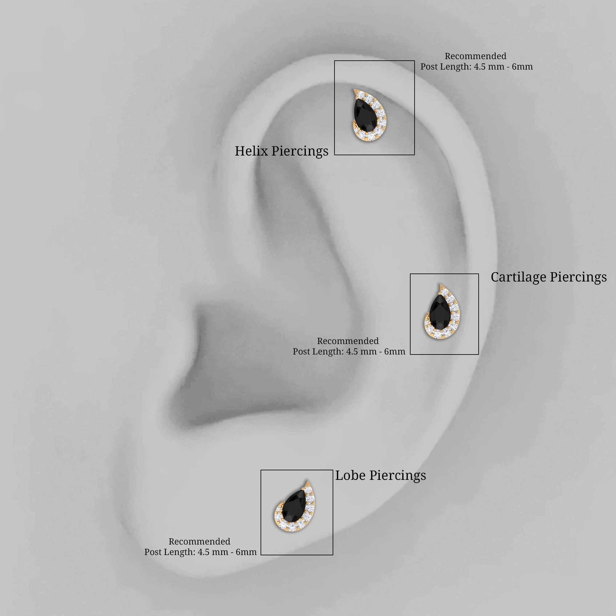 Black Onyx Teardrop Helix Earring with Moissanite Black Onyx - ( AAA ) - Quality - Rosec Jewels