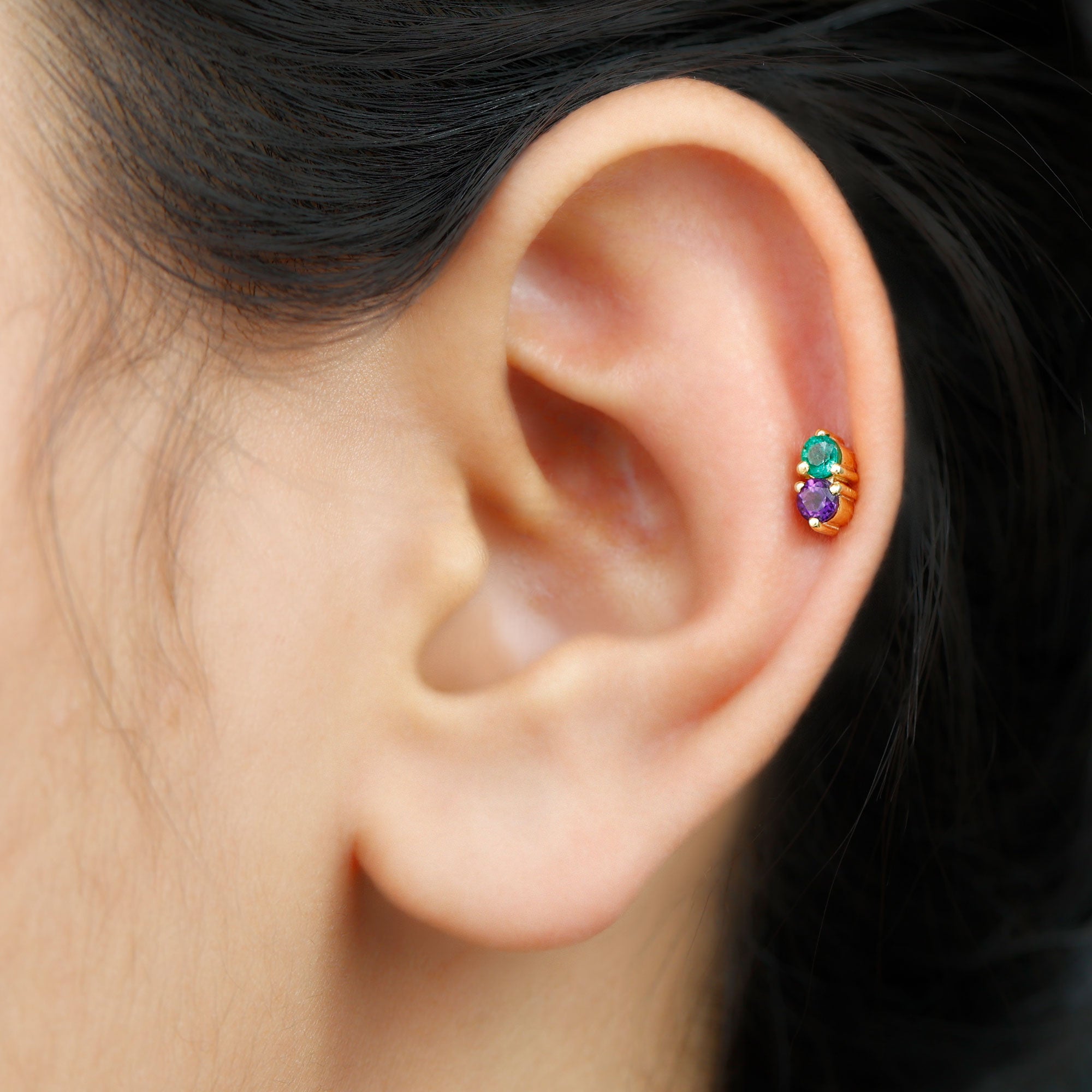 Rosec Jewels-Amethyst and Emerald Two Stone Helix Earring