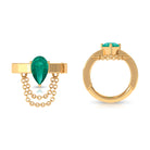 Rosec Jewels-Pear Emerald Conch Hoop Earring with Dangling Chain