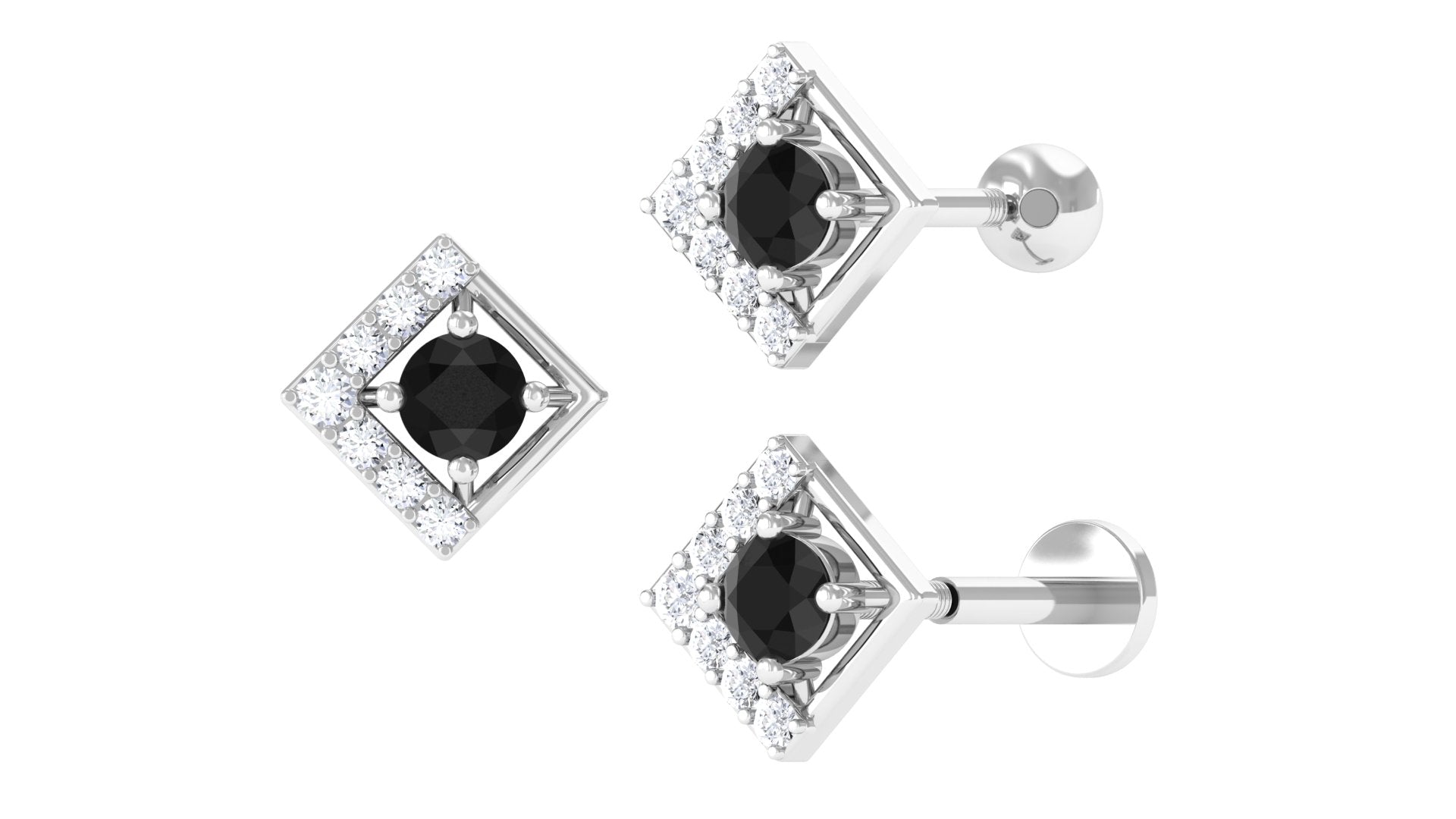 Rosec Jewels-Black Diamond Square Geometric Earring with Moissanite