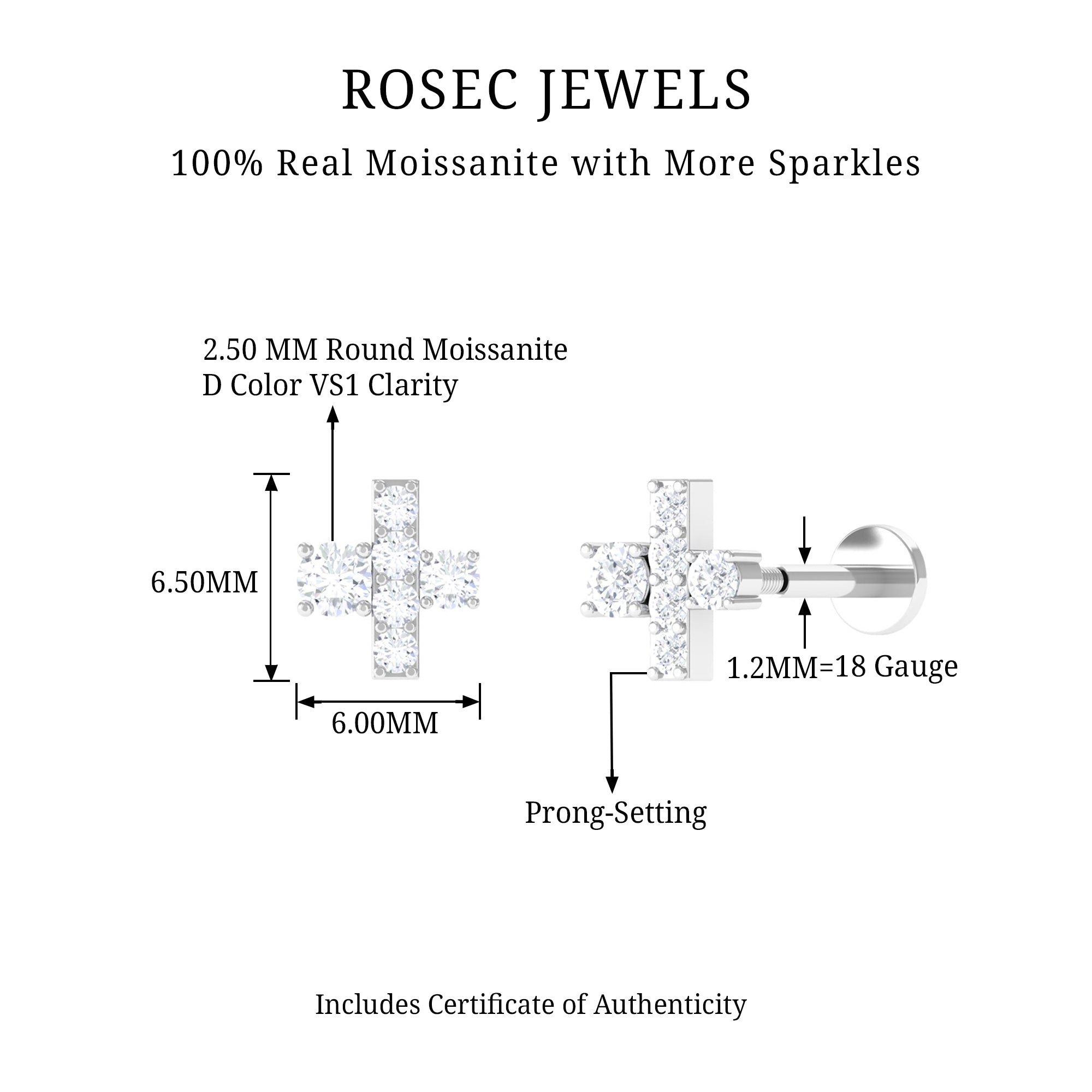 Rosec Jewels-Quirky Moissanite Dainty Cartilage Earring in Gold