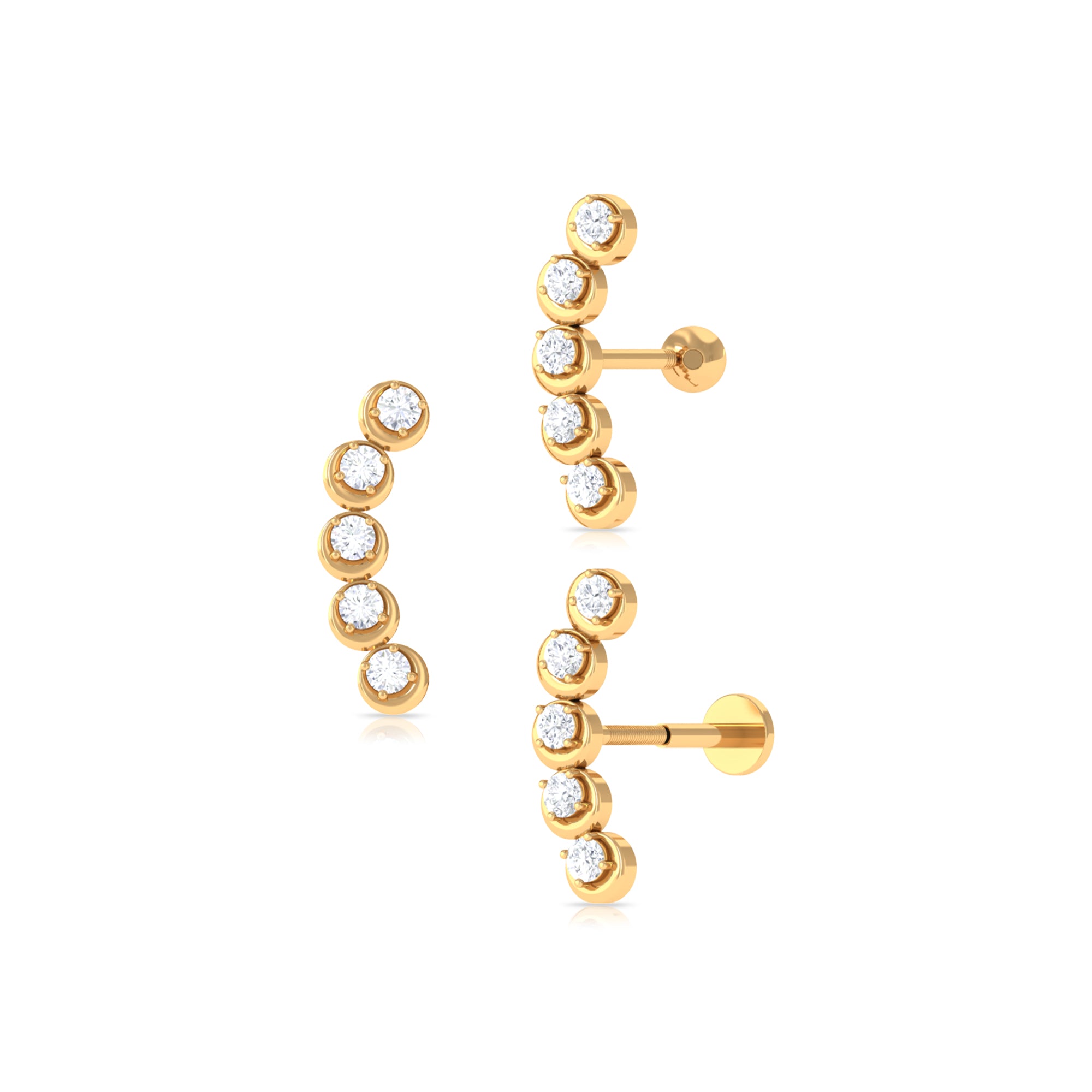 Rosec Jewels-Round Moissanite Gold Crawler Earring for Helix Piercing