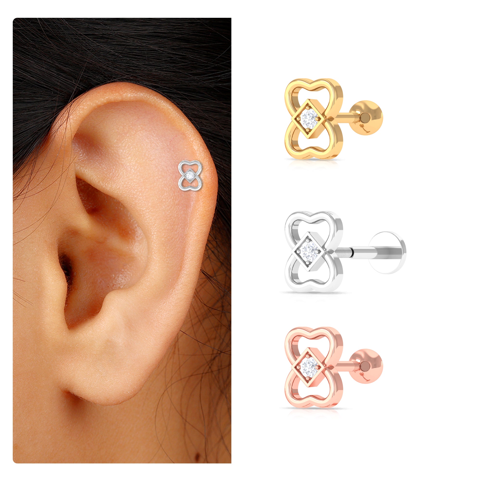 Rosec Jewels-Dainty Diamond Heart Earring for Tragus Piercing