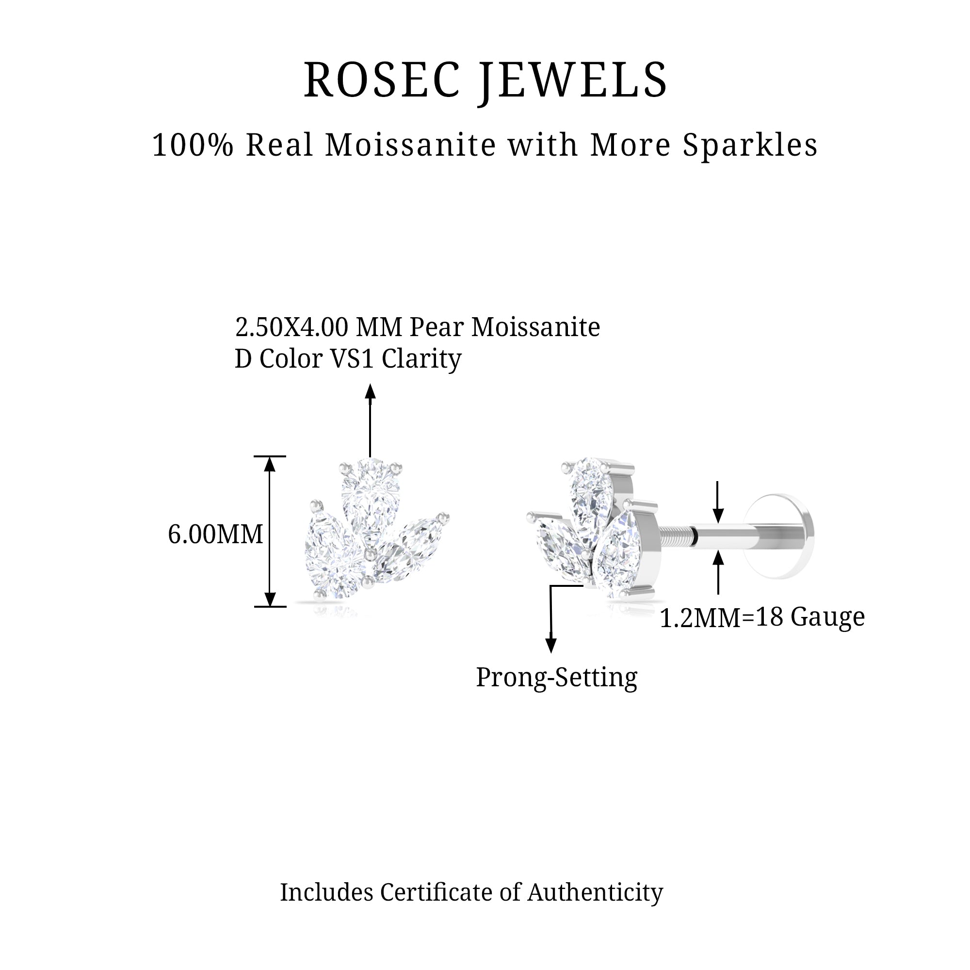 Rosec Jewels-Pear and Marquise Cut Moissanite Cluster Cartilage Earring