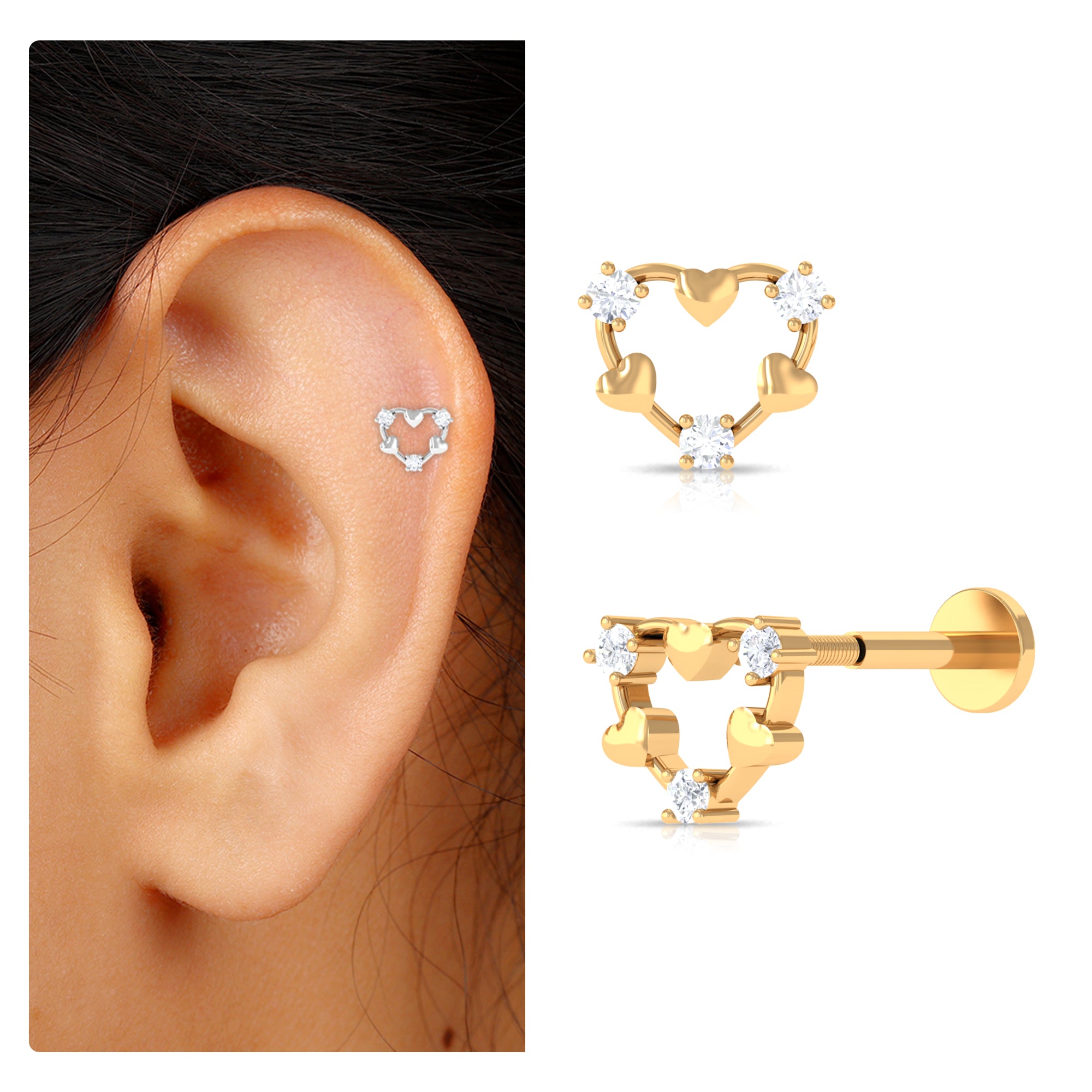 Rosec Jewels-Cute Diamond Heart Cartilage Earring in Gold