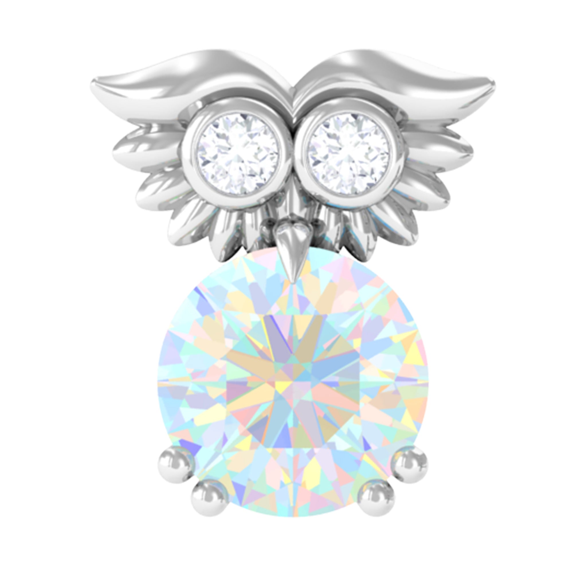 Rosec Jewels-Ethiopian Opal and Diamond Owl Cartilage Earring in Gold