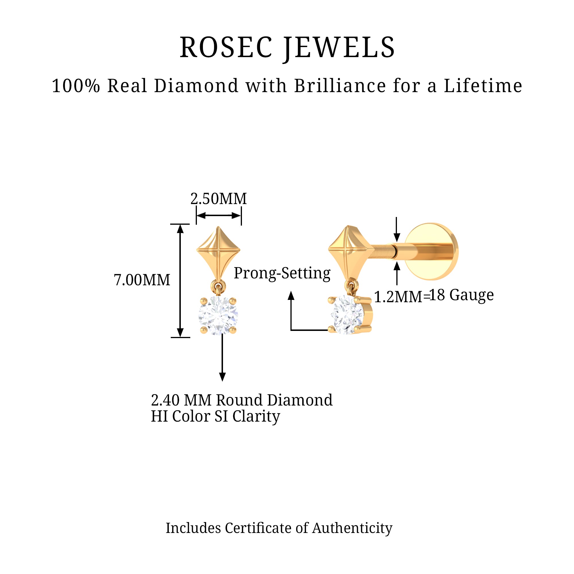 Rosec Jewels-Diamond Dangling Earring for Helix Piercing