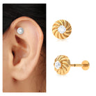 Rosec Jewels-Round Moissanite Gold Swirl Earring for Helix Piercing