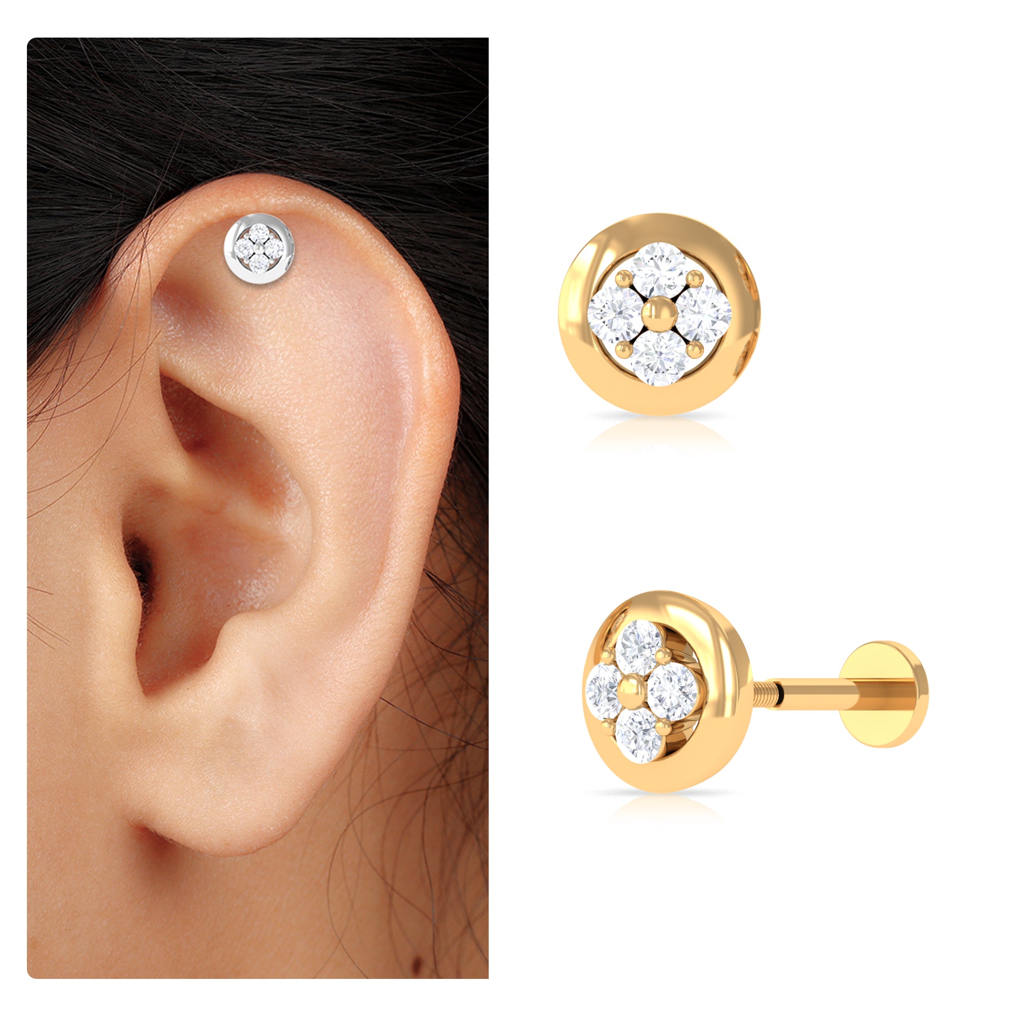 Rosec Jewels-Moissanite Circle Second Hole Earring in Gold