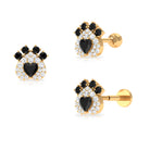 Rosec Jewels-Black Onyx and Moissanite Dog Paw Print Earring in Gold