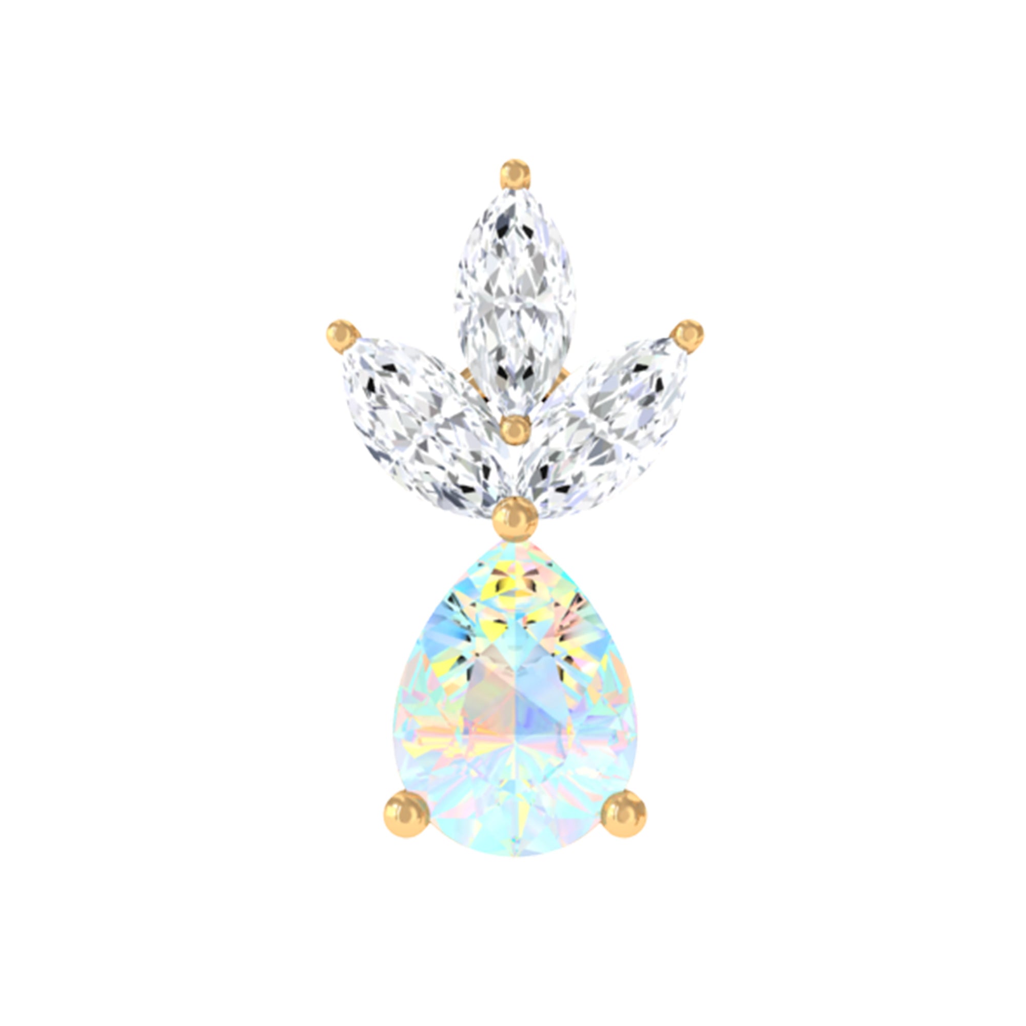 Rosec Jewels-Pear Cut Ethiopian Opal and Moissanite Helix Earring in Gold