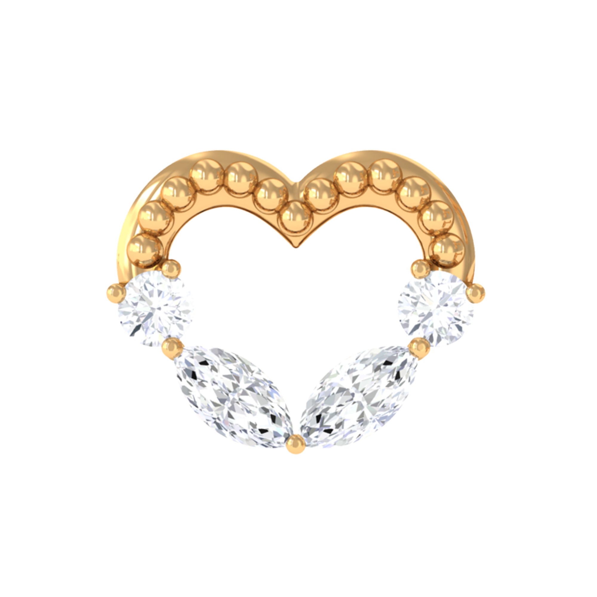 Rosec Jewels-Marquise Moissanite Heart Cartilage Earring with Gold Beads