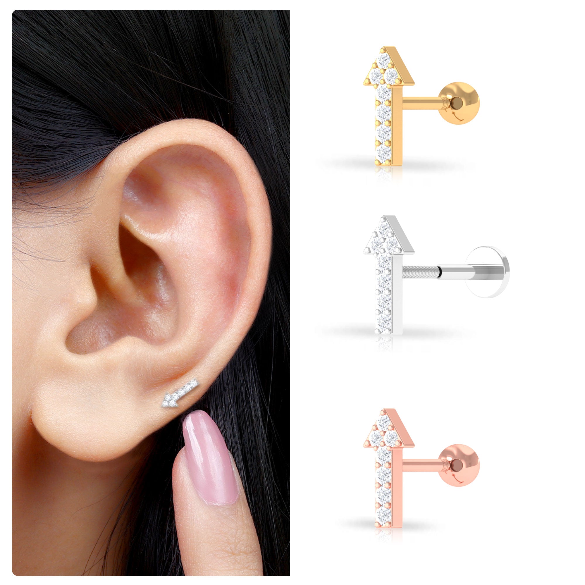 Rosec Jewels-Minimal Diamond Arrow Forward Helix Earring in Gold