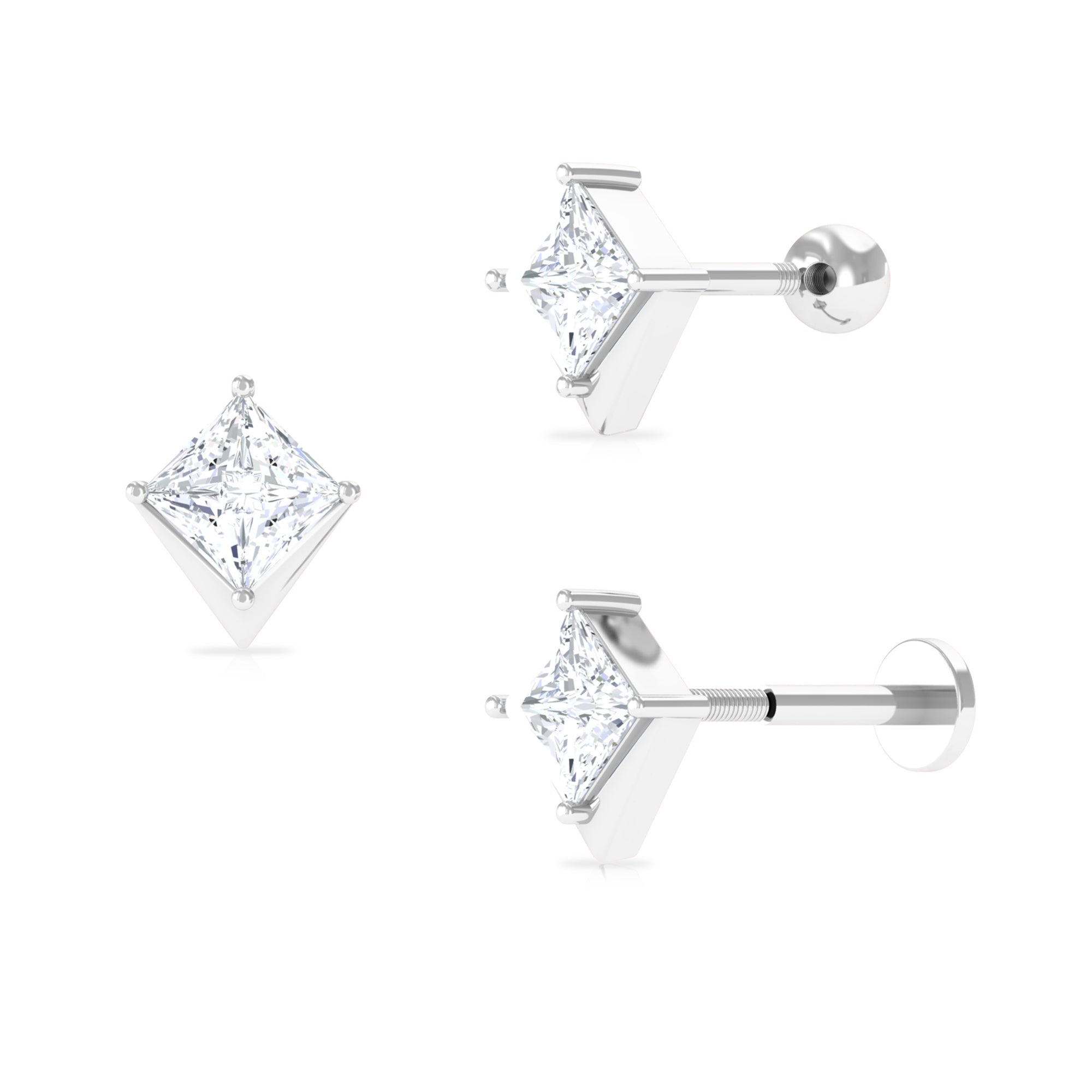 Rosec Jewels-Princess Cut Moissanite Tragus Earring in Gold