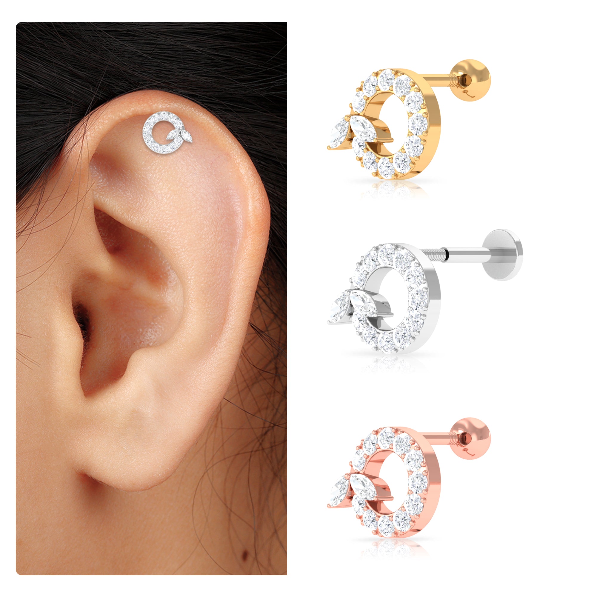 Rosec Jewels-Certified Moissanite Open Circle Earring for Helix Piercing