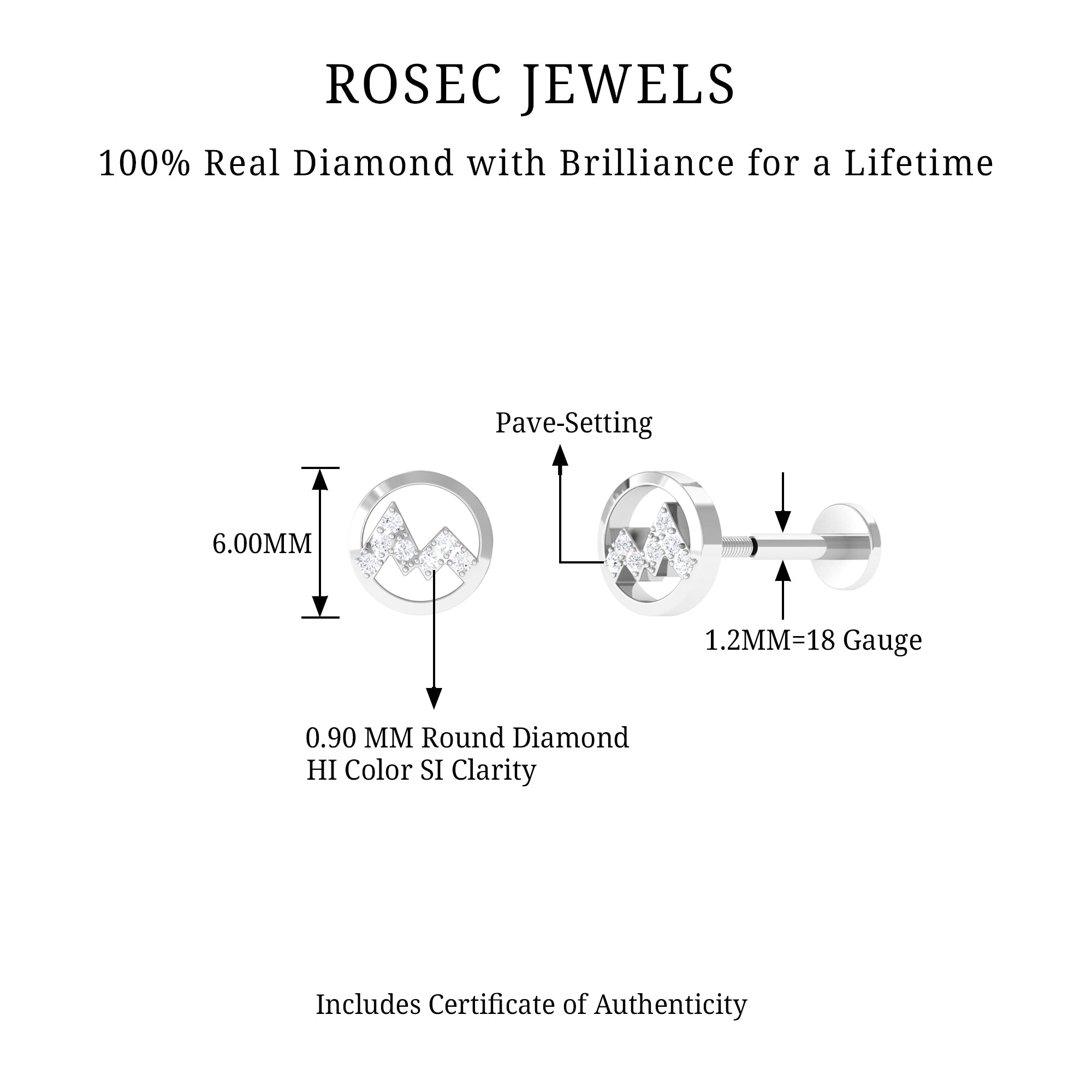 Rosec Jewels-Genuine Diamond Unique Circle Earring for Cartilage Piercing