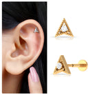 Rosec Jewels-Round Moissanite Gold Beaded Triangle Earring for Helix Piercing