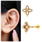 Rosec Jewels-Moissanite Flower Cartilage Earring with Beaded Gold