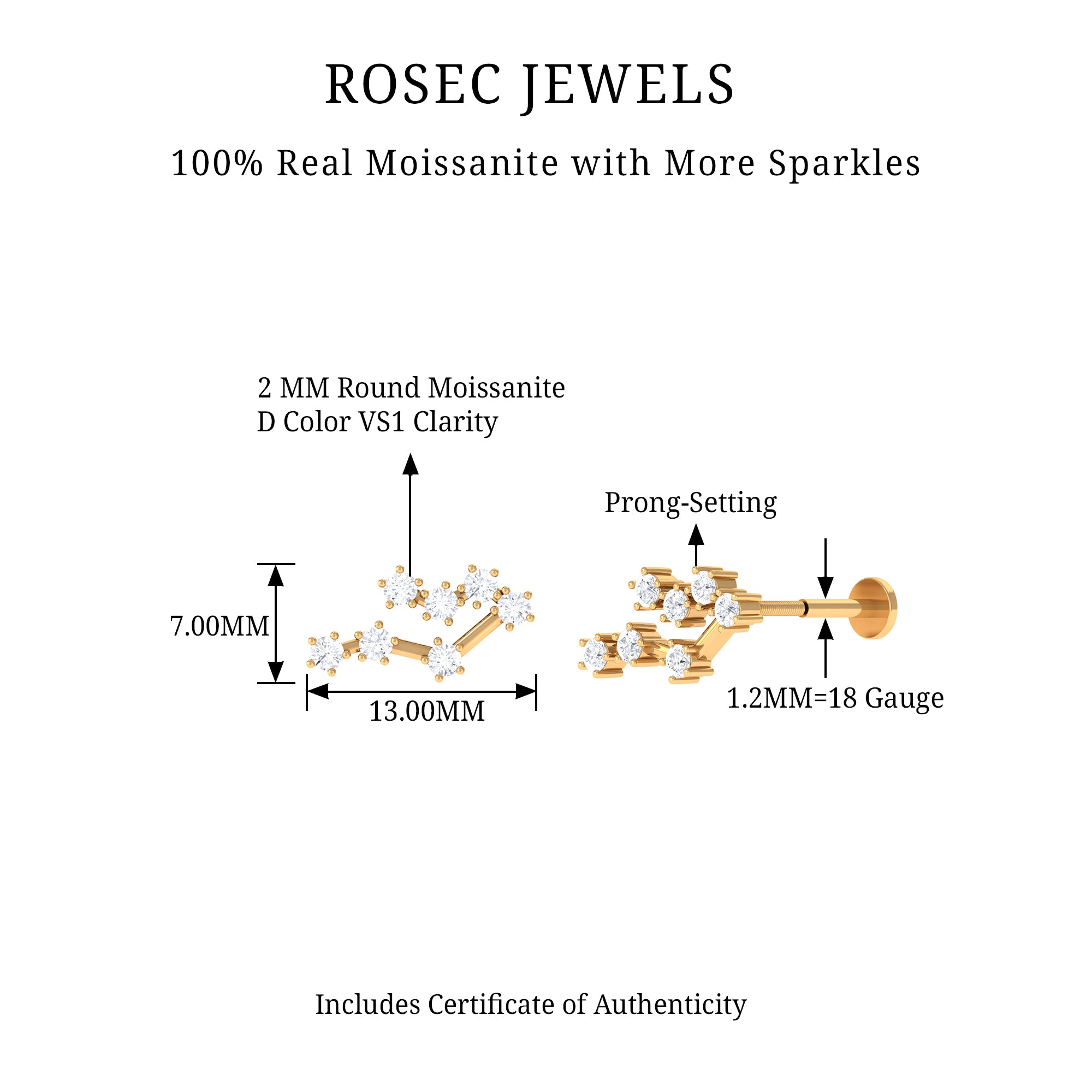 Rosec Jewels-Certified Moissanite Ear Climber Gemini Earring