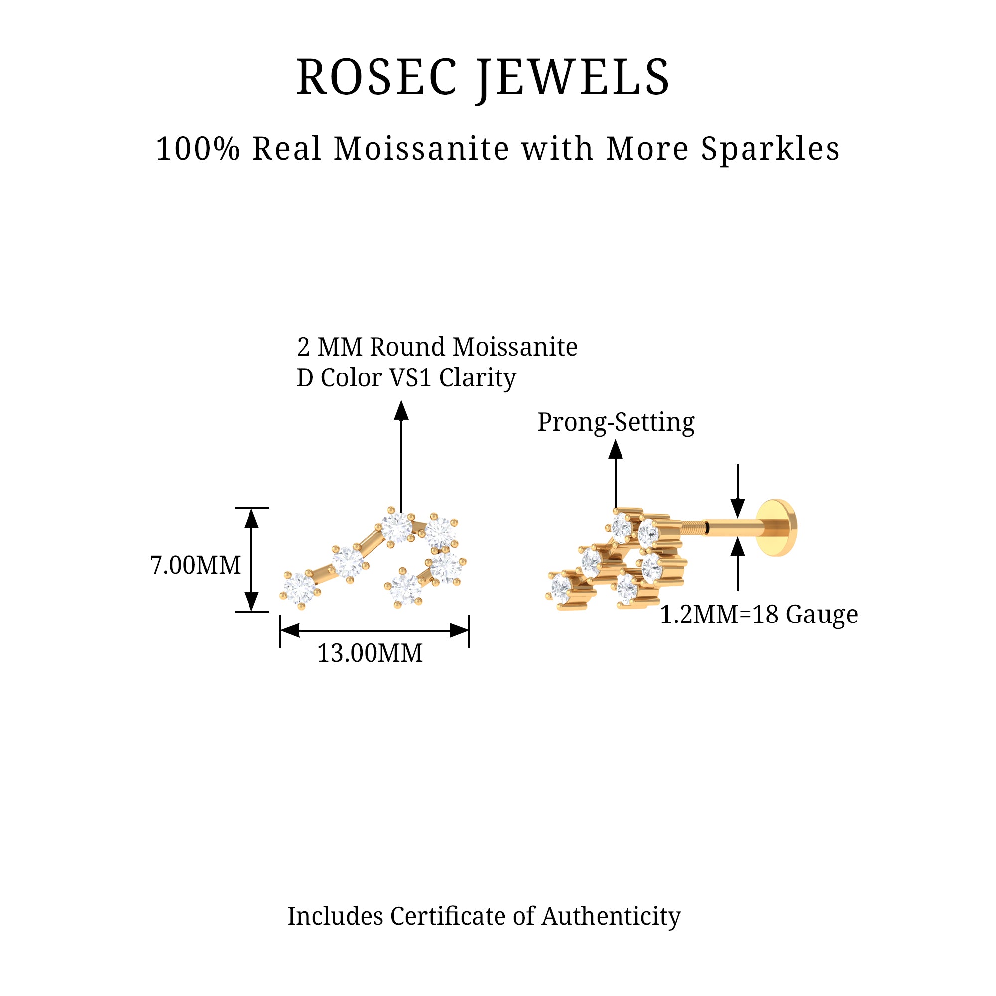 Rosec Jewels-Certified Round Moissanite Cancer Crawler Earring