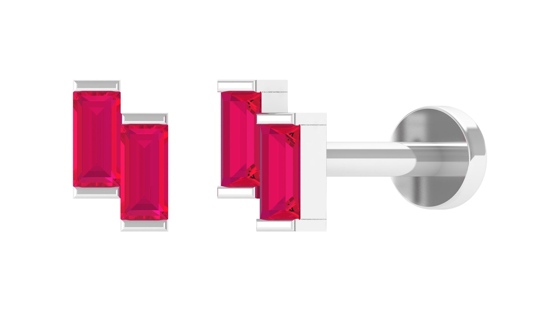 Rosec Jewels-Baguette Ruby Two Stone Nose Pin