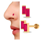 Rosec Jewels-Baguette Ruby Two Stone Nose Pin