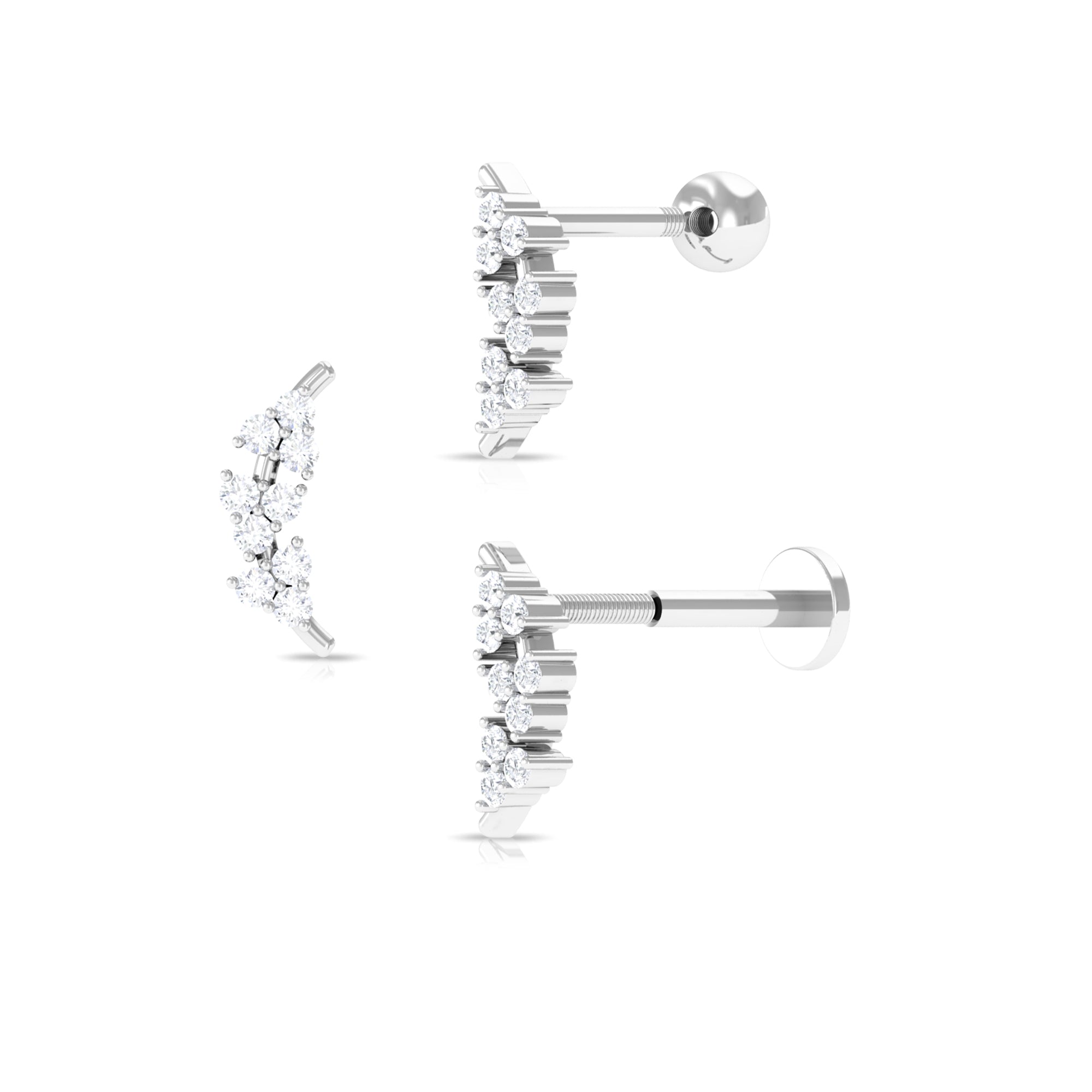 Rosec Jewels-Cluster Moissanite Curved Helix Earring in Gold