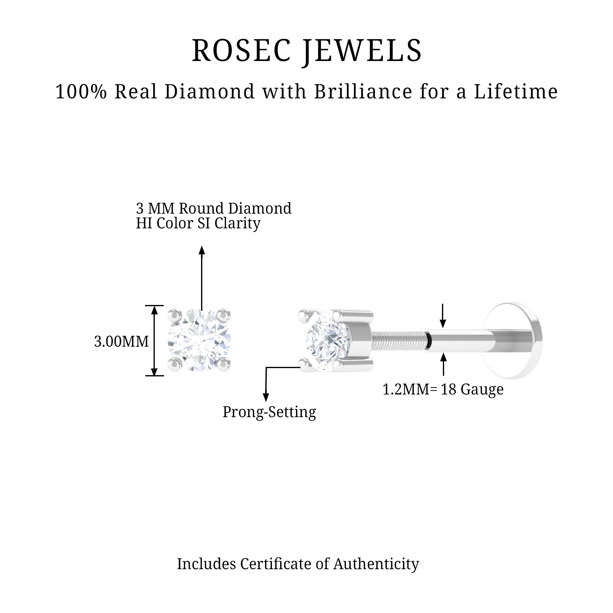 Rosec Jewels-Minimalist Diamond Solitaire Tragus Earring