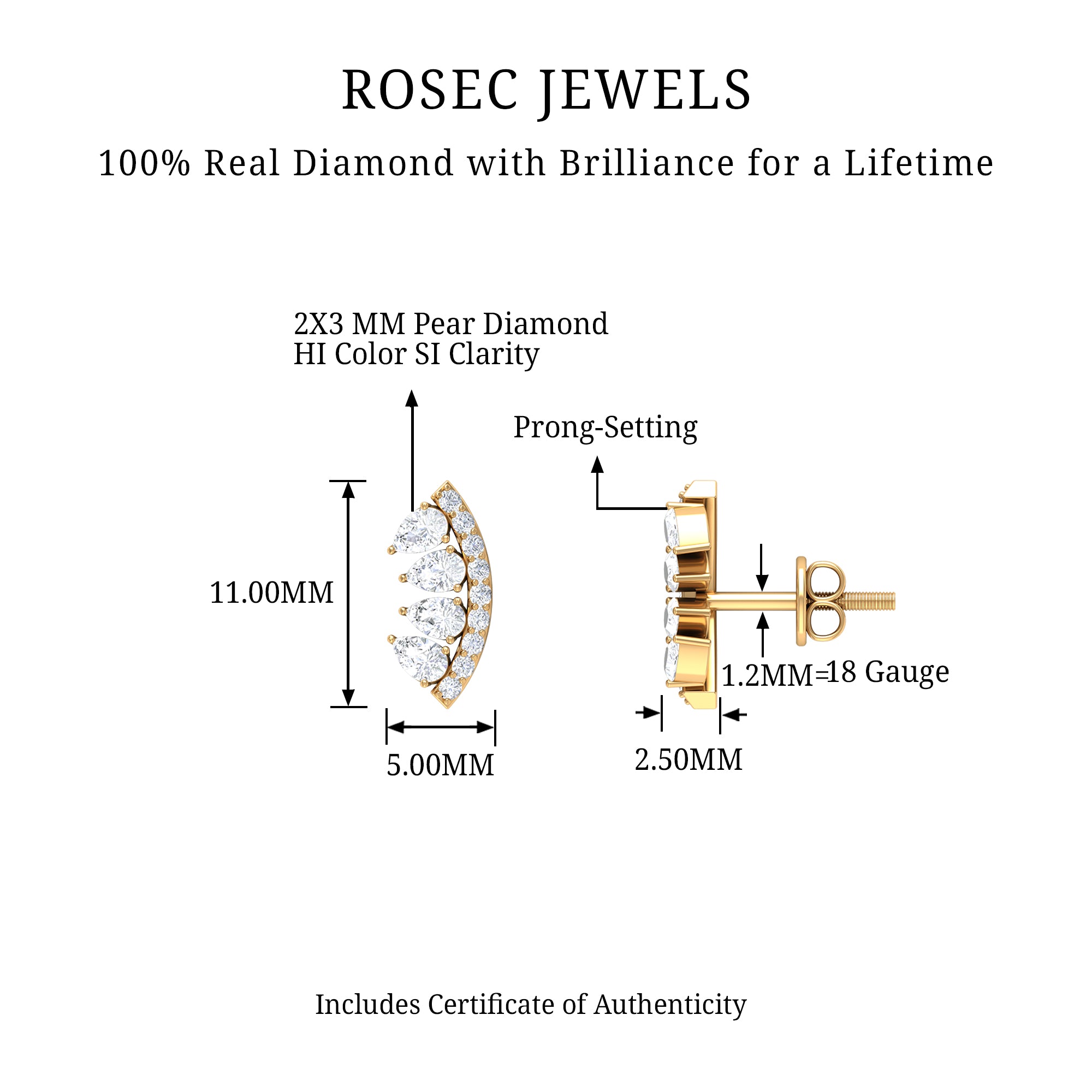 Rosec Jewels-Natural Diamond Curved Cartilage Earring with Flat Back