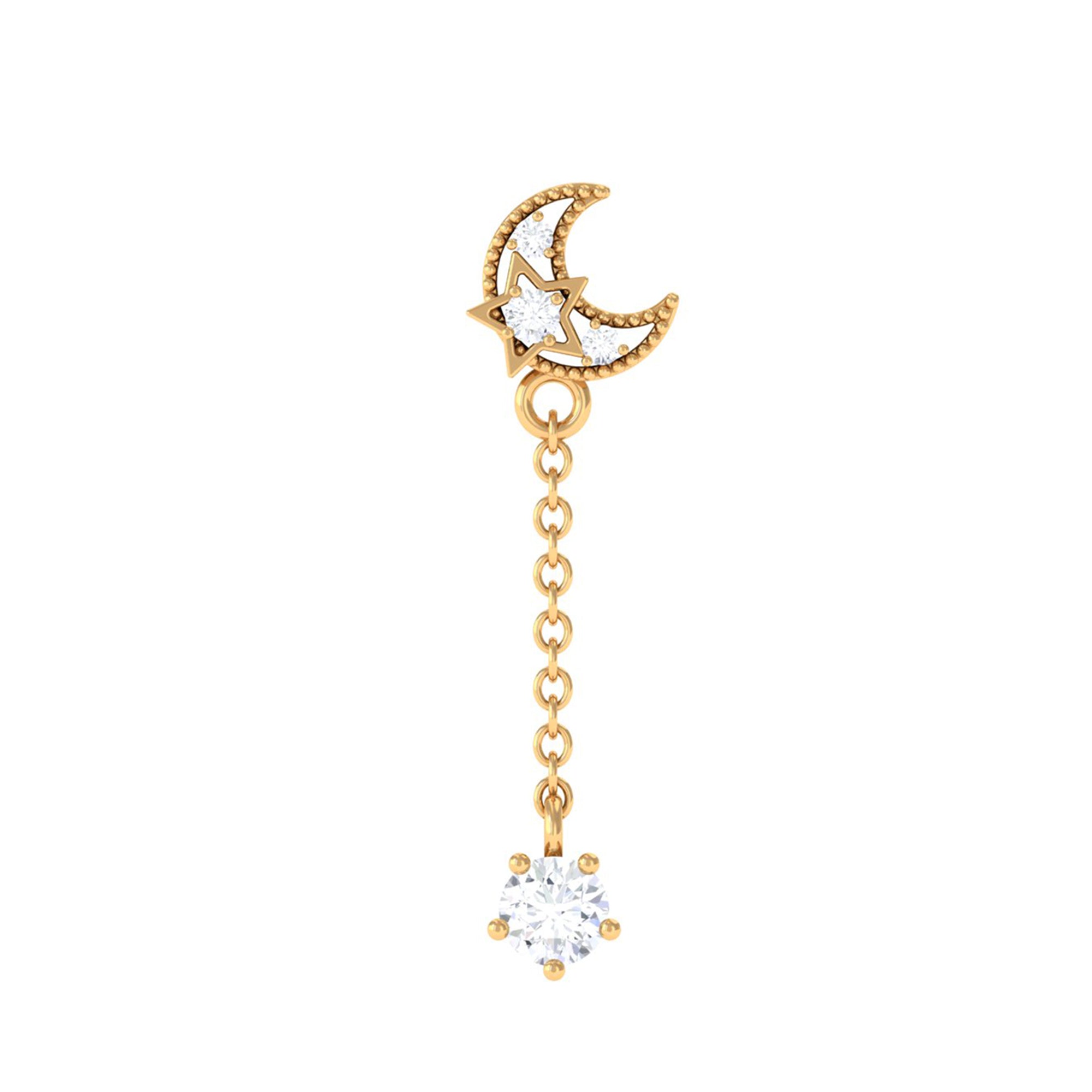 Rosec Jewels-Real Diamond Celestial Moon Chain Drop Earring