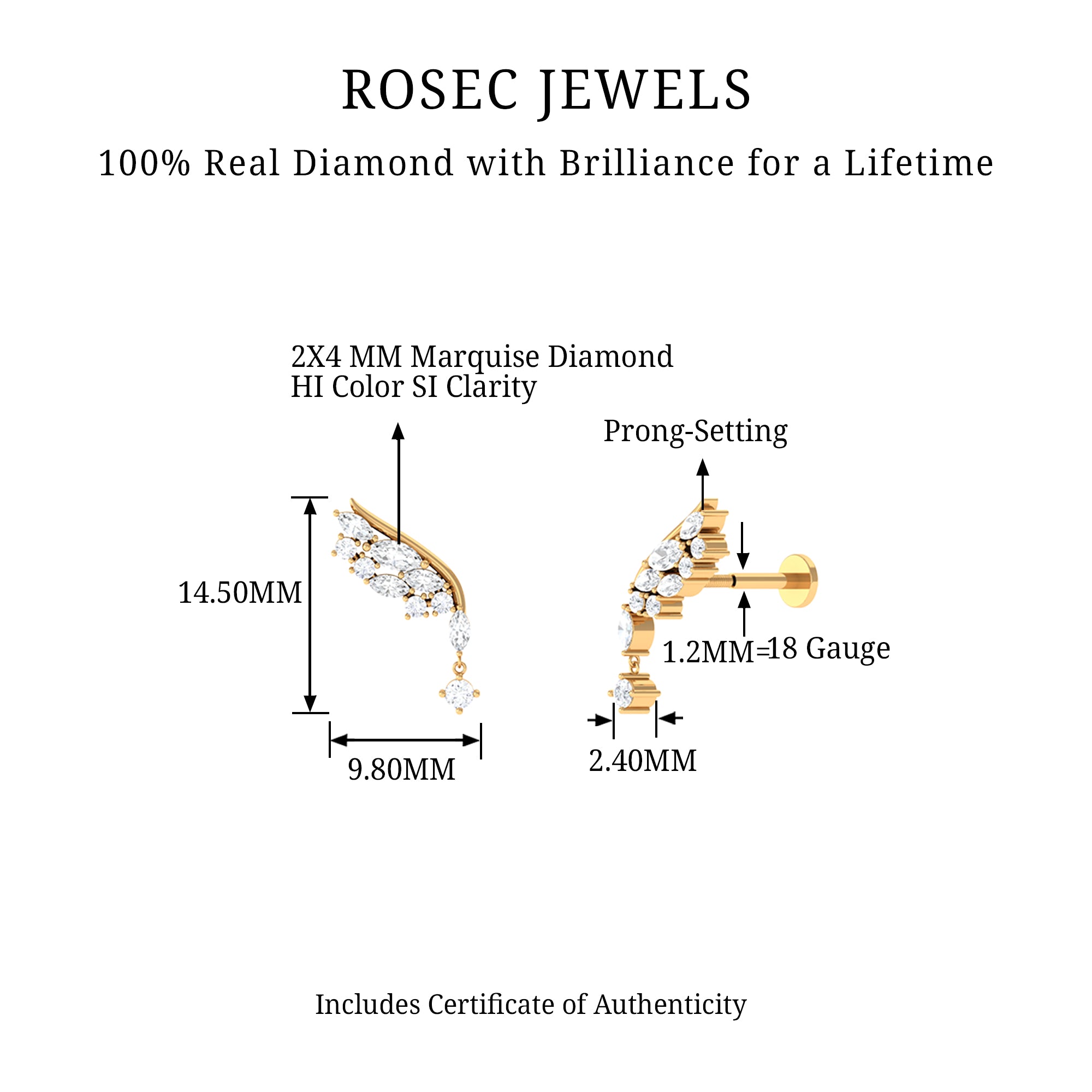 Rosec Jewels-Natural Diamond Wing Helix Drop Earring with Flat Back