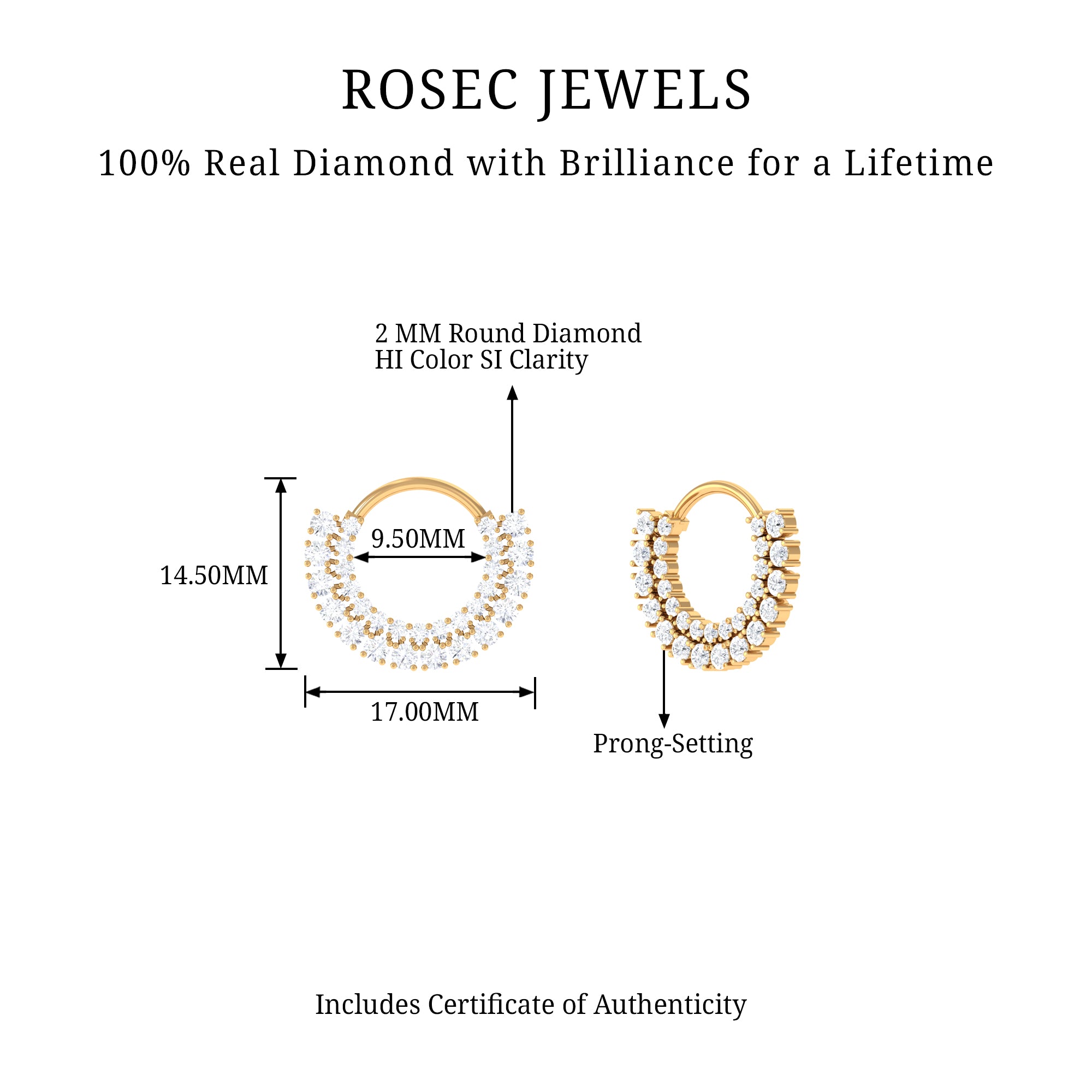 Rosec Jewels-Natural Diamond Hoop Earring for Daith Piercing