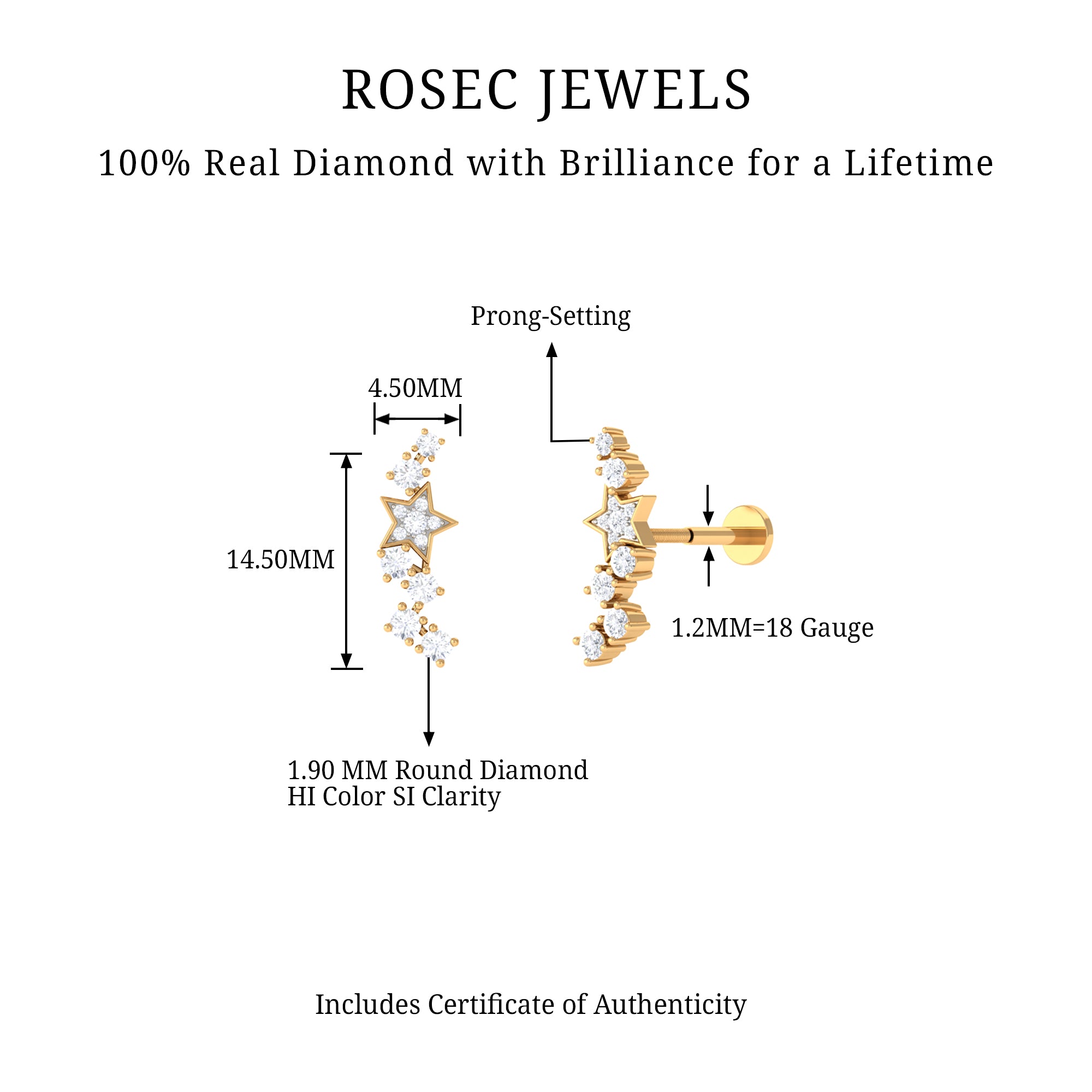 Rosec Jewels-Unique Diamond Star Crawler Helix Earring