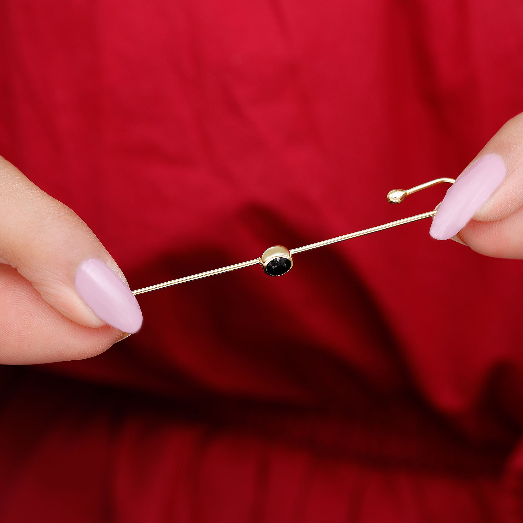 Rosec Jewels-Simple Black Onyx Ear Pin Earring in Bezel Setting