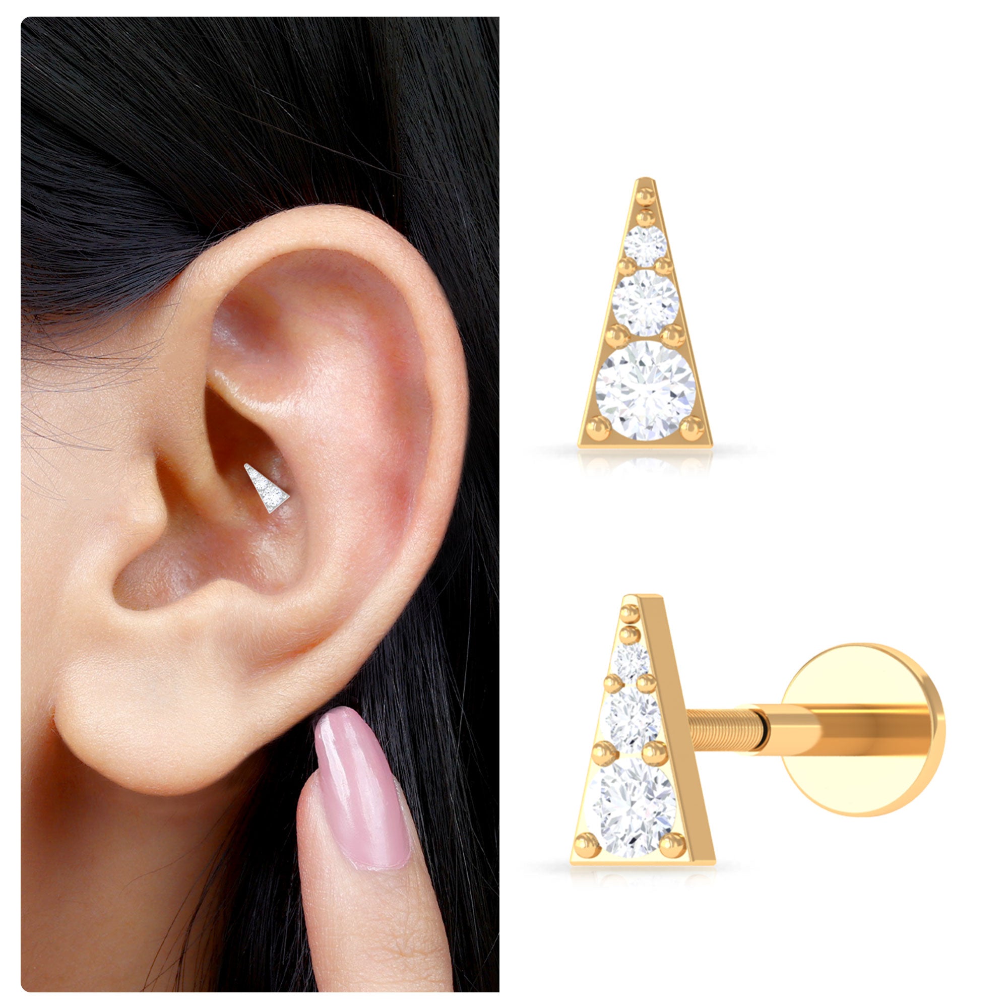 Rosec Jewels-Dainty Diamond Gold Triangle Tragus Earring