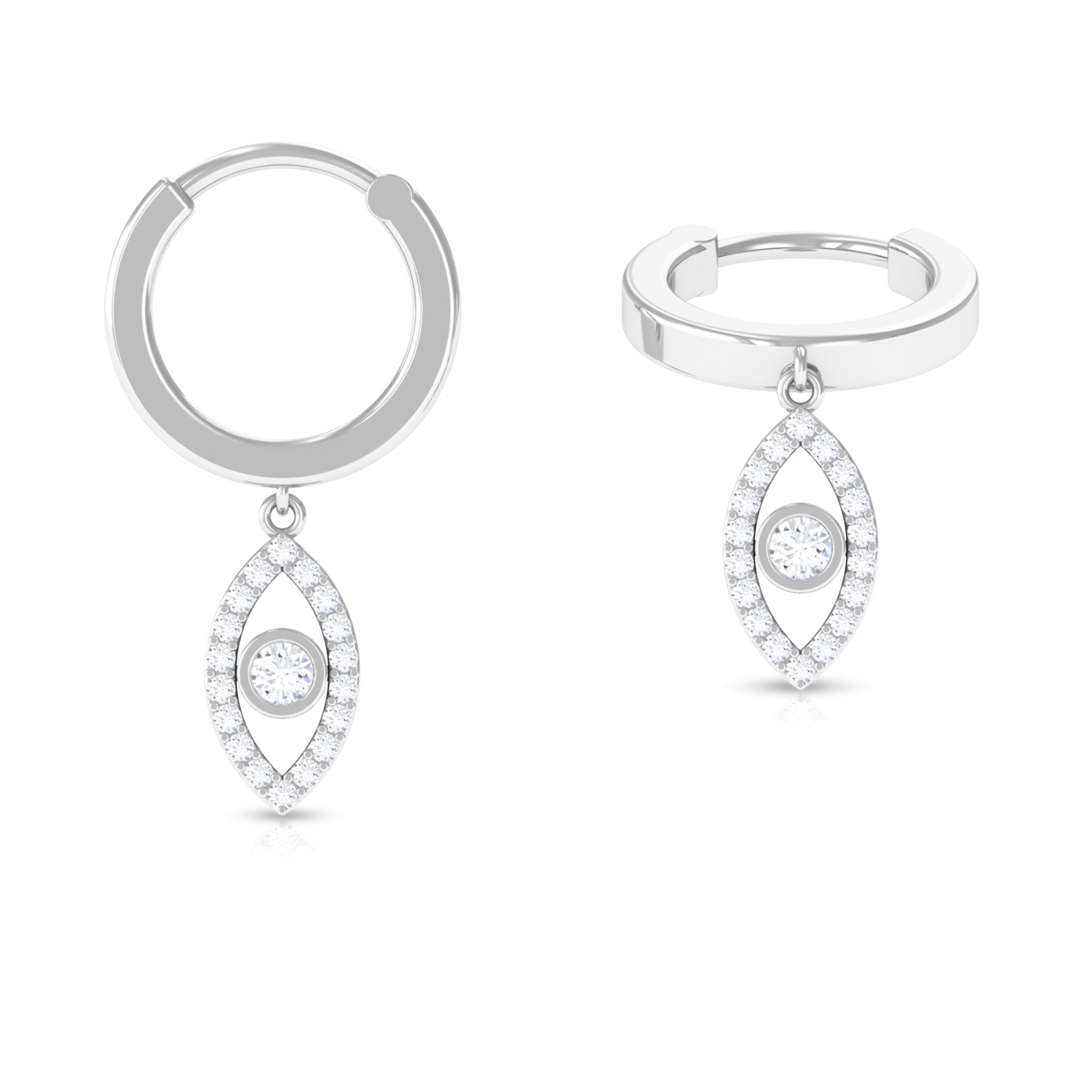 Rosec Jewels-Natural Diamond Evil Eye Dangling Helix Hoop Earring